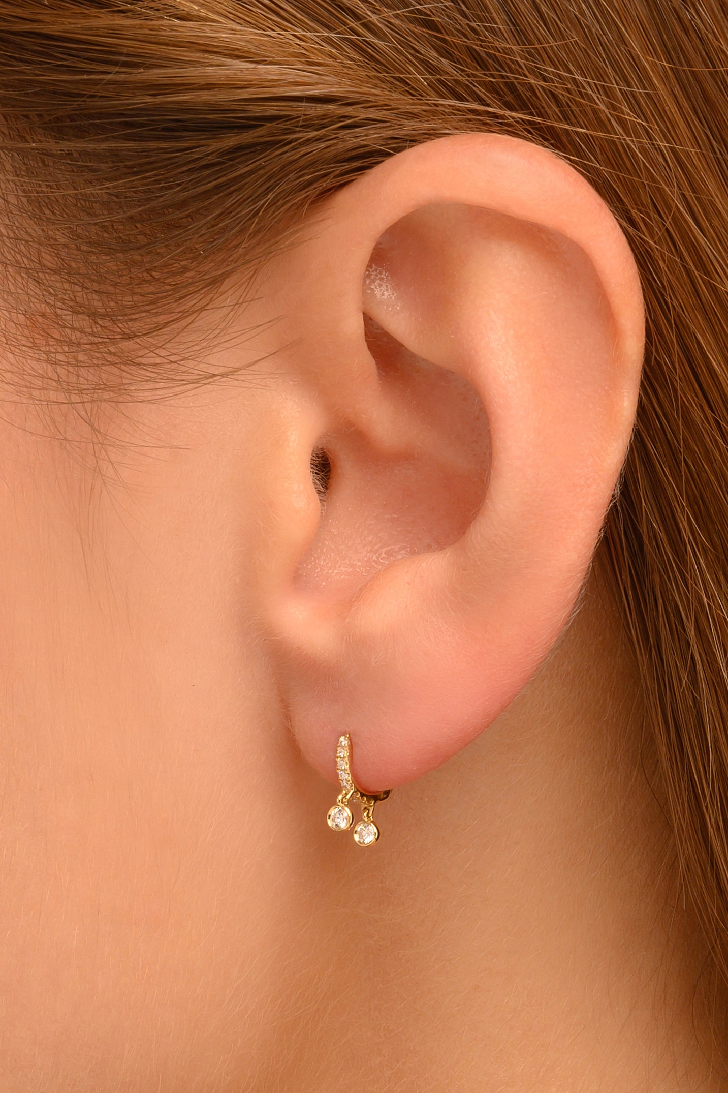 Gold Diamond Hoops with Double Dangle