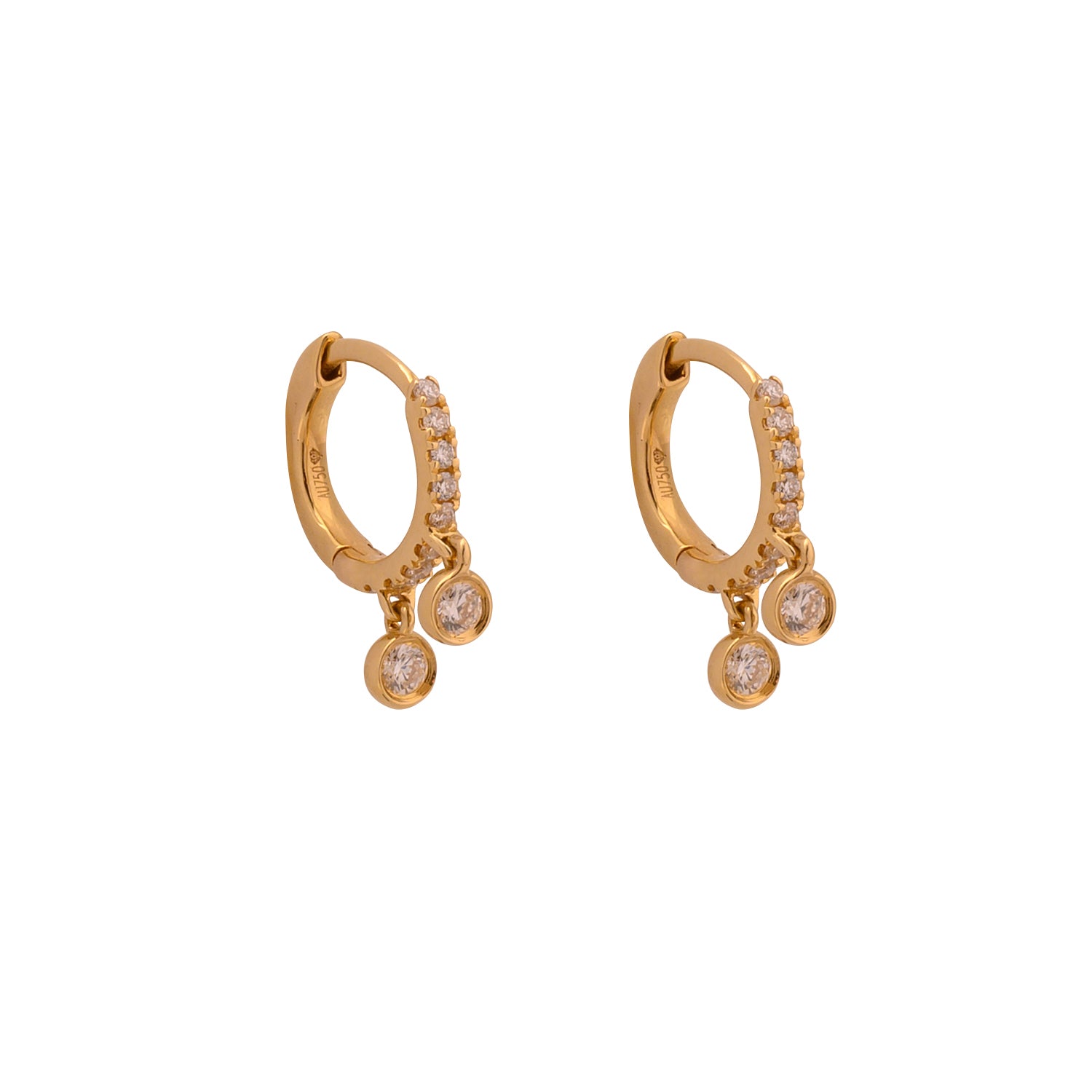 Gold Diamond Hoops with Double Dangle