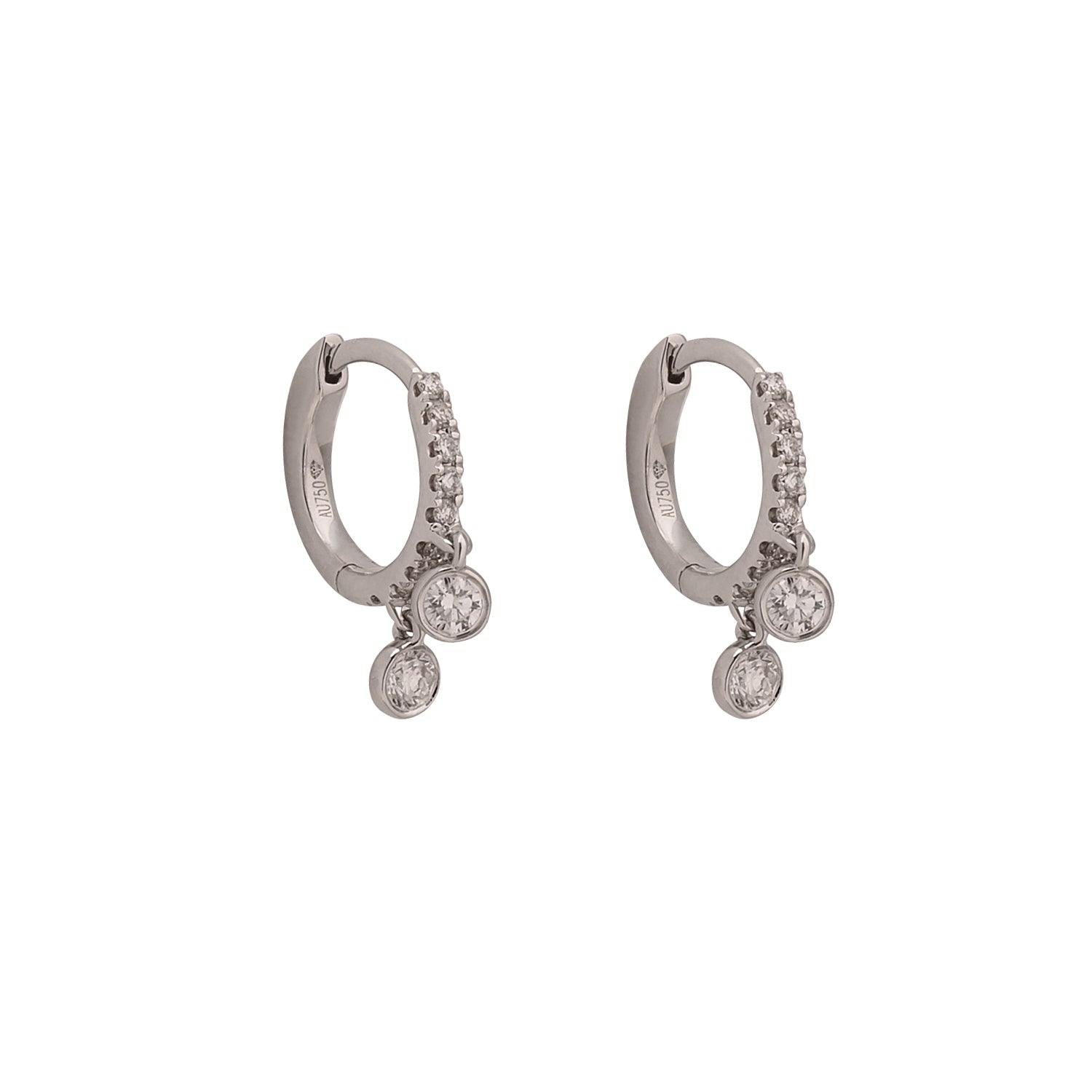 White Gold Diamond Hoops with Double Dangle