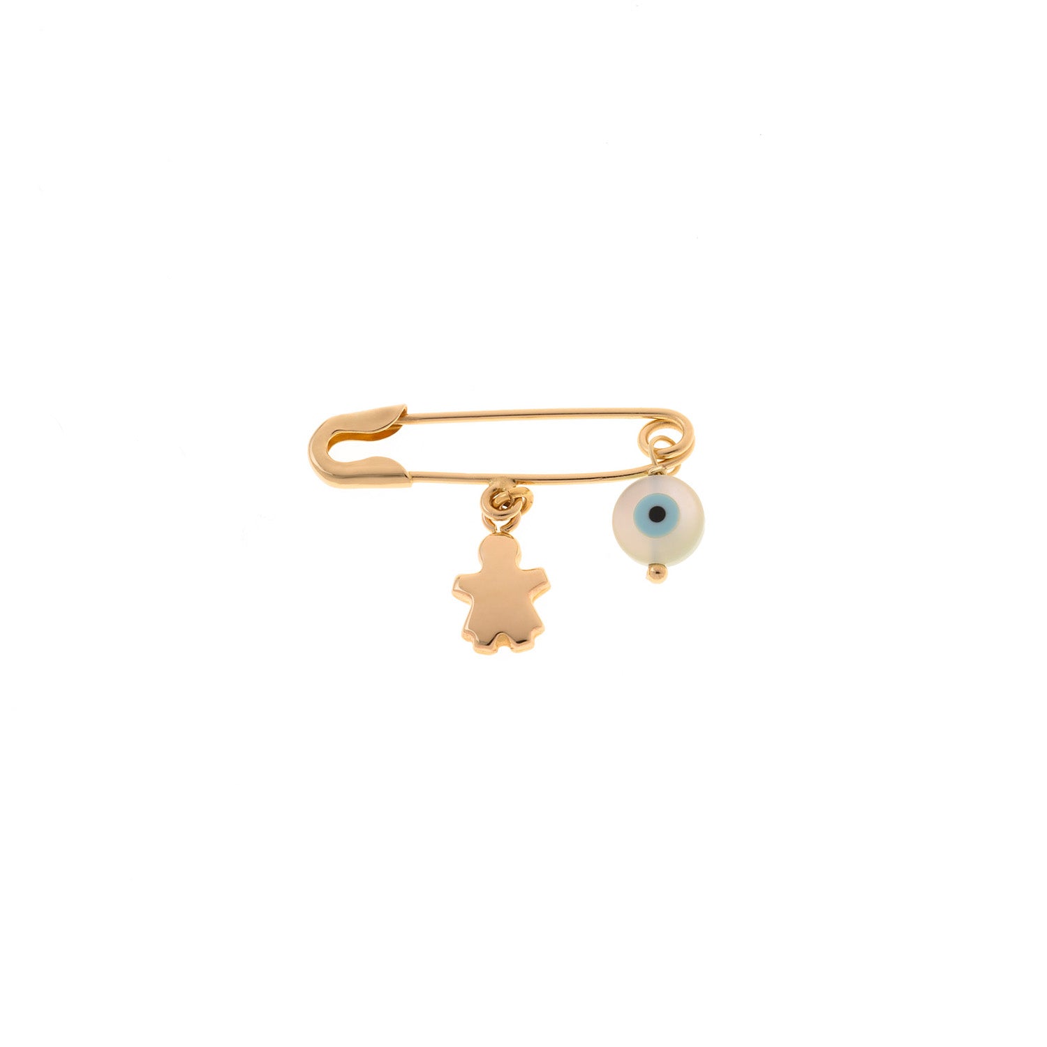 Gold Pin with Pendant and Evil Eye