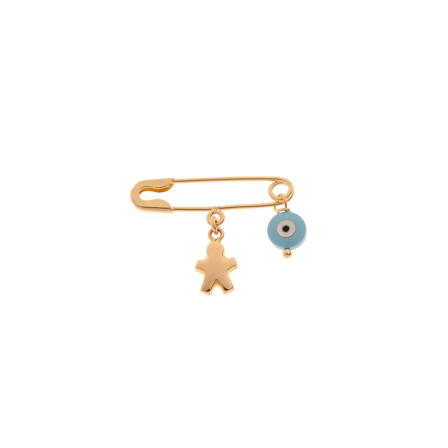 Gold Pin with Pendant and Evil Eye