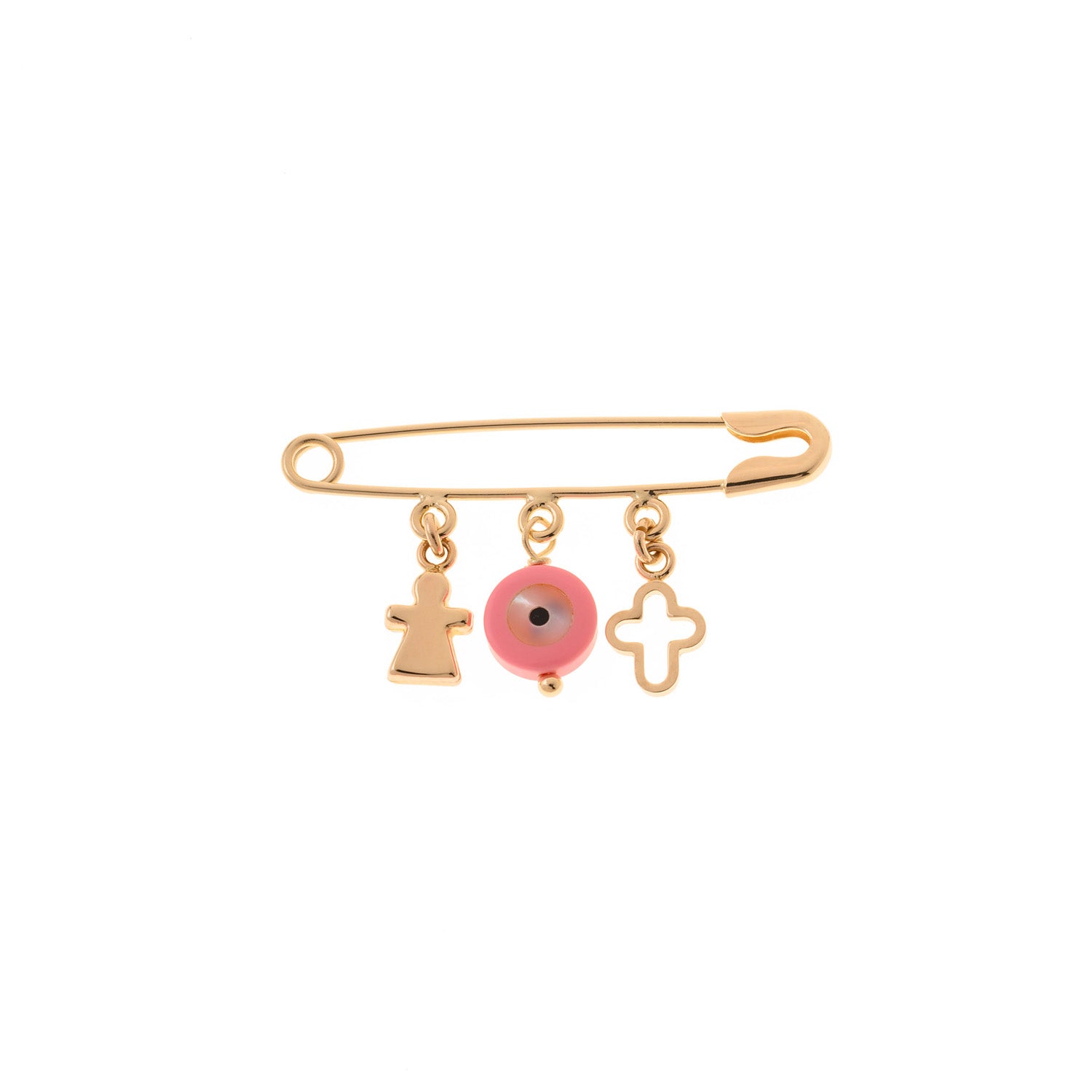Gold Pin with Pendants and Pink Evil Eye