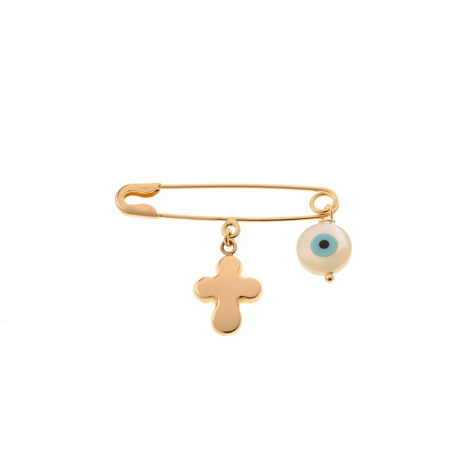 Gold Pin with Cross Pendant