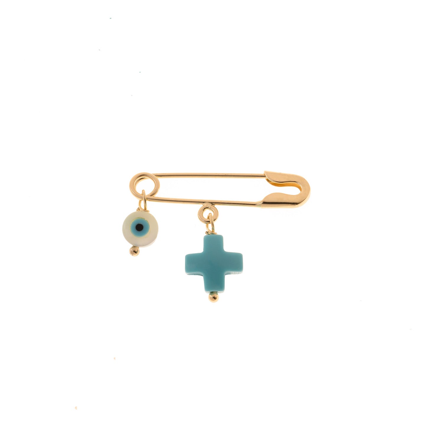 Gold Pin with Turqoise Cross Pendant