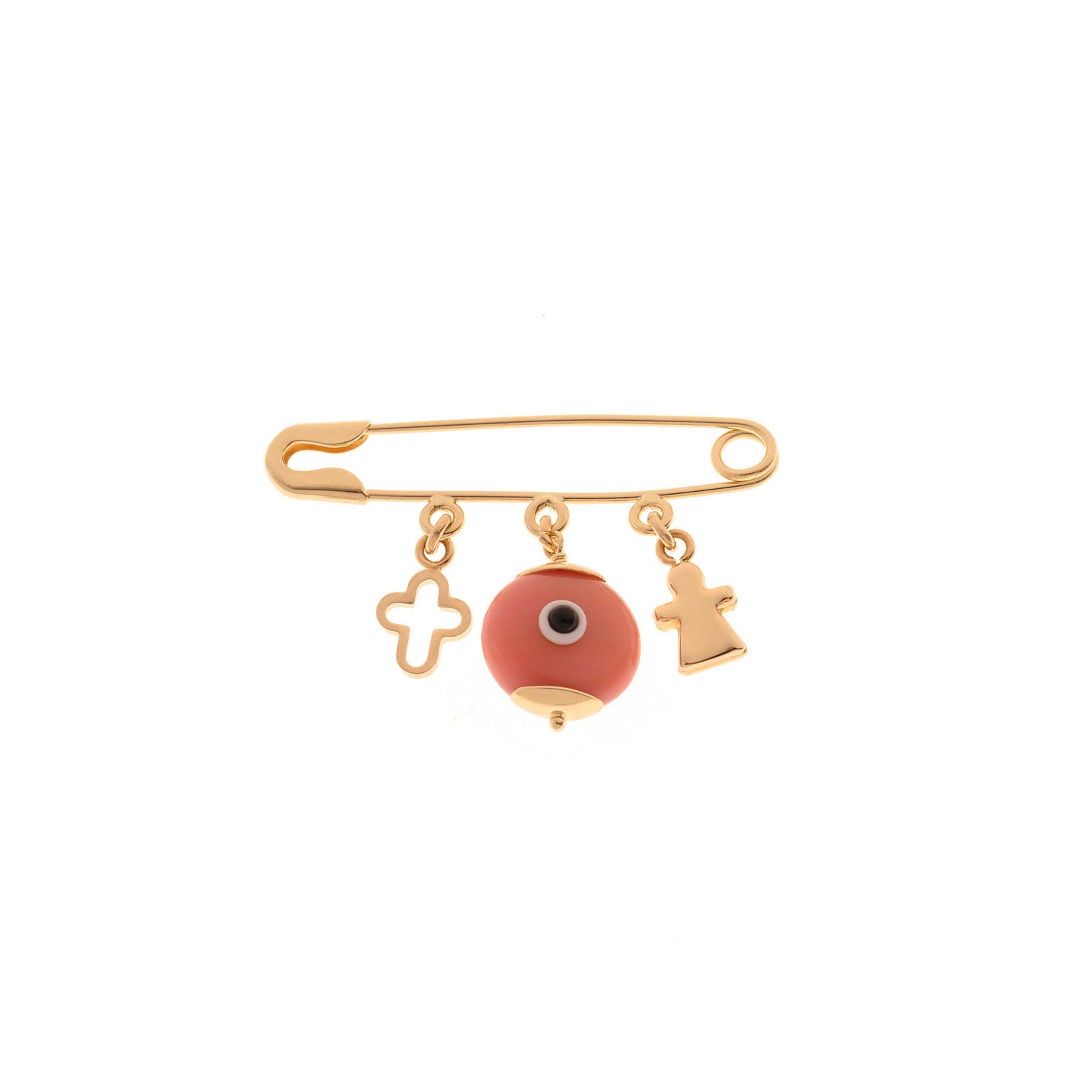 Gold Pin with Pendants and Pink Evil Eye