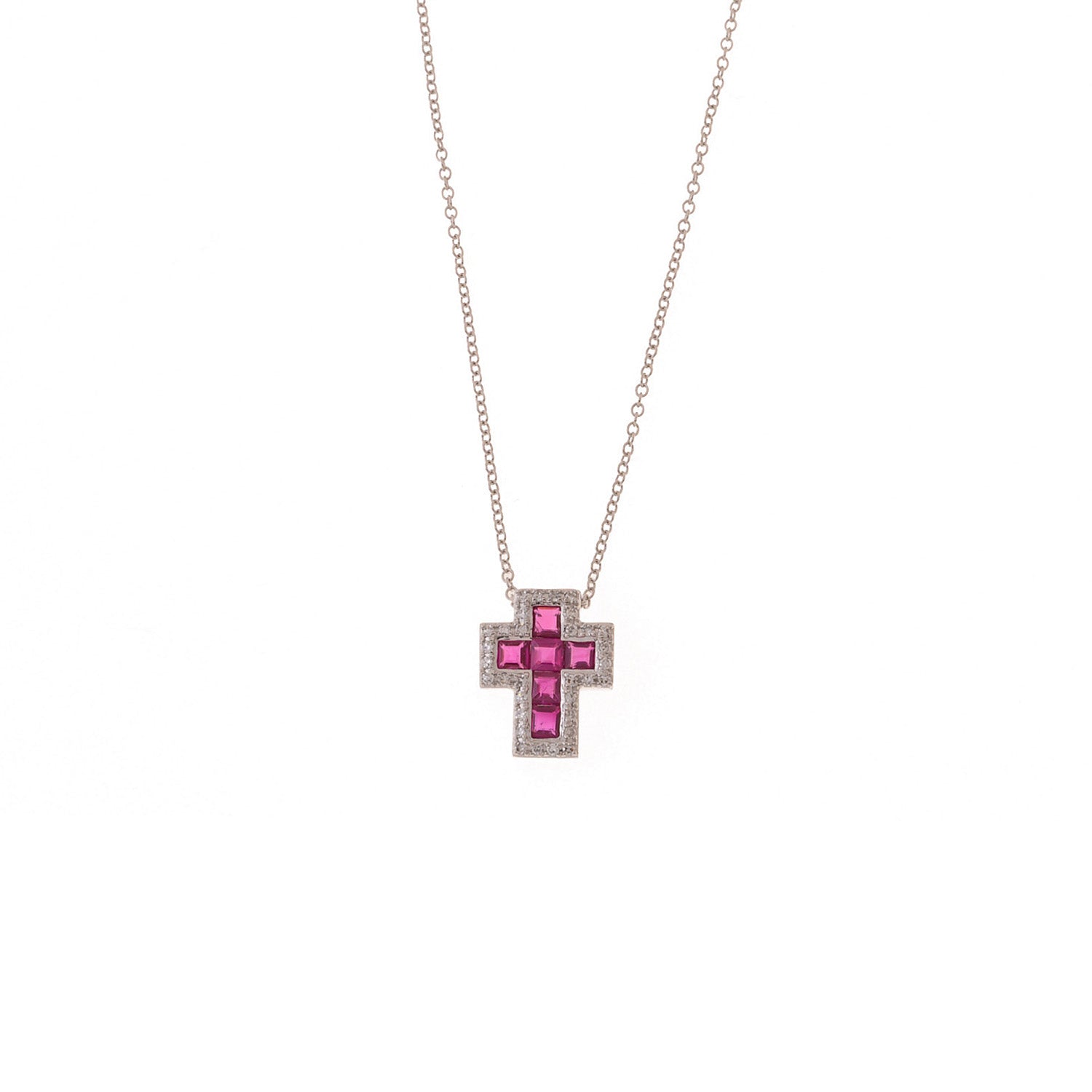 Ruby Cross Necklace with Diamonds