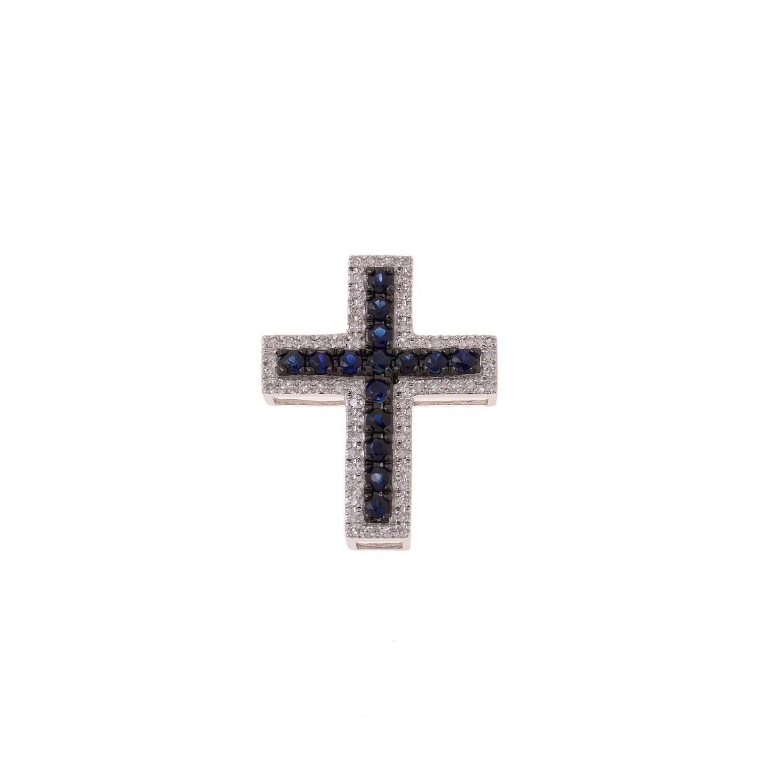Diamond Cross Pendant with Sapphires