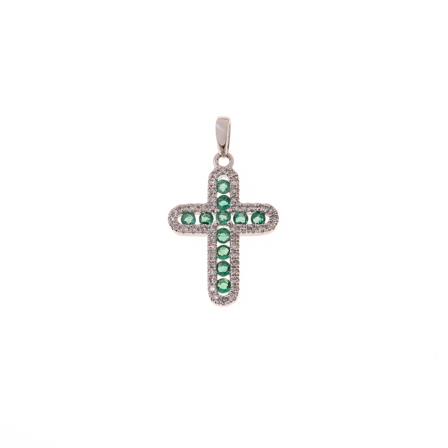Diamond Cross Pendant with Emeralds