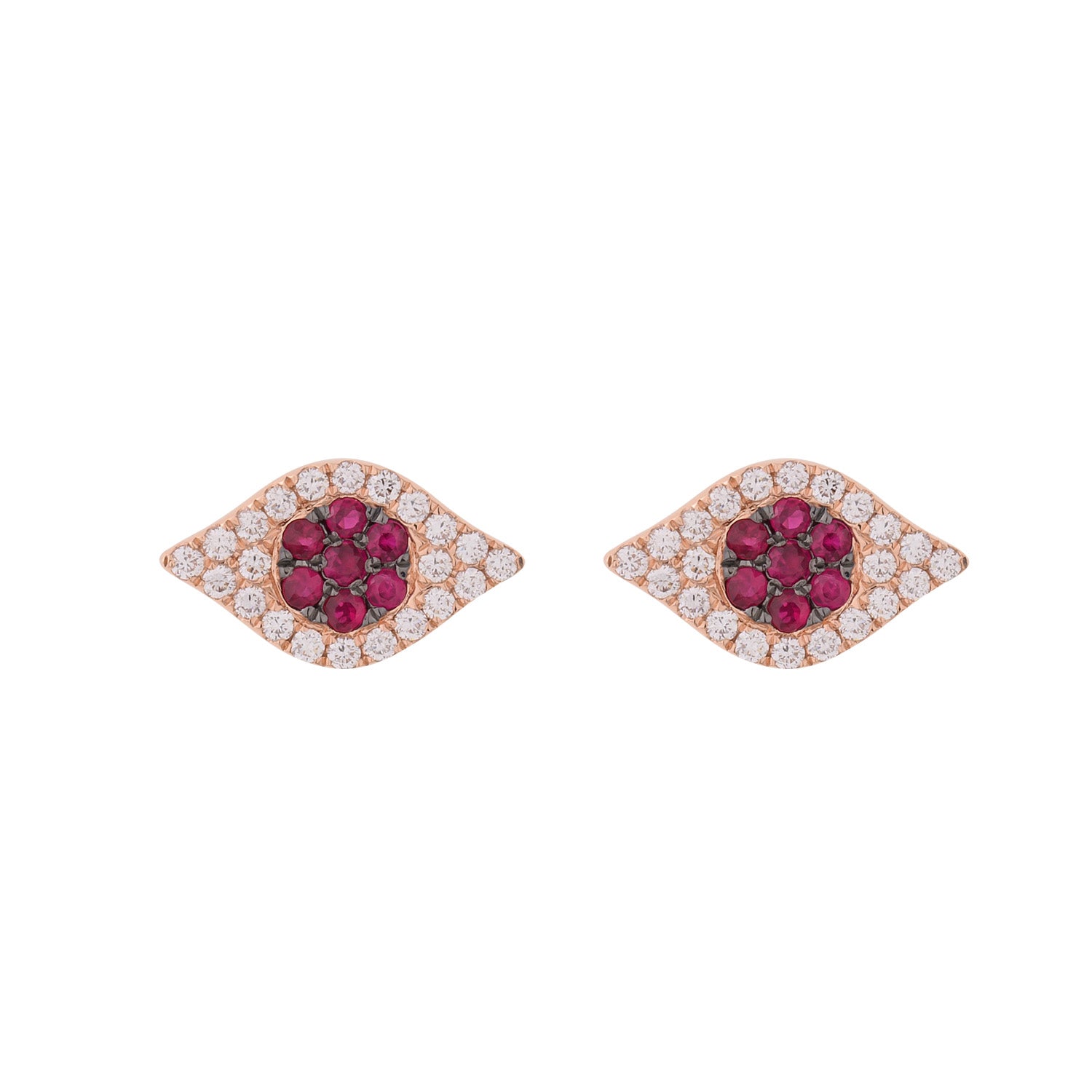 Gold Evil Eye Stud Earrings with Rubies
