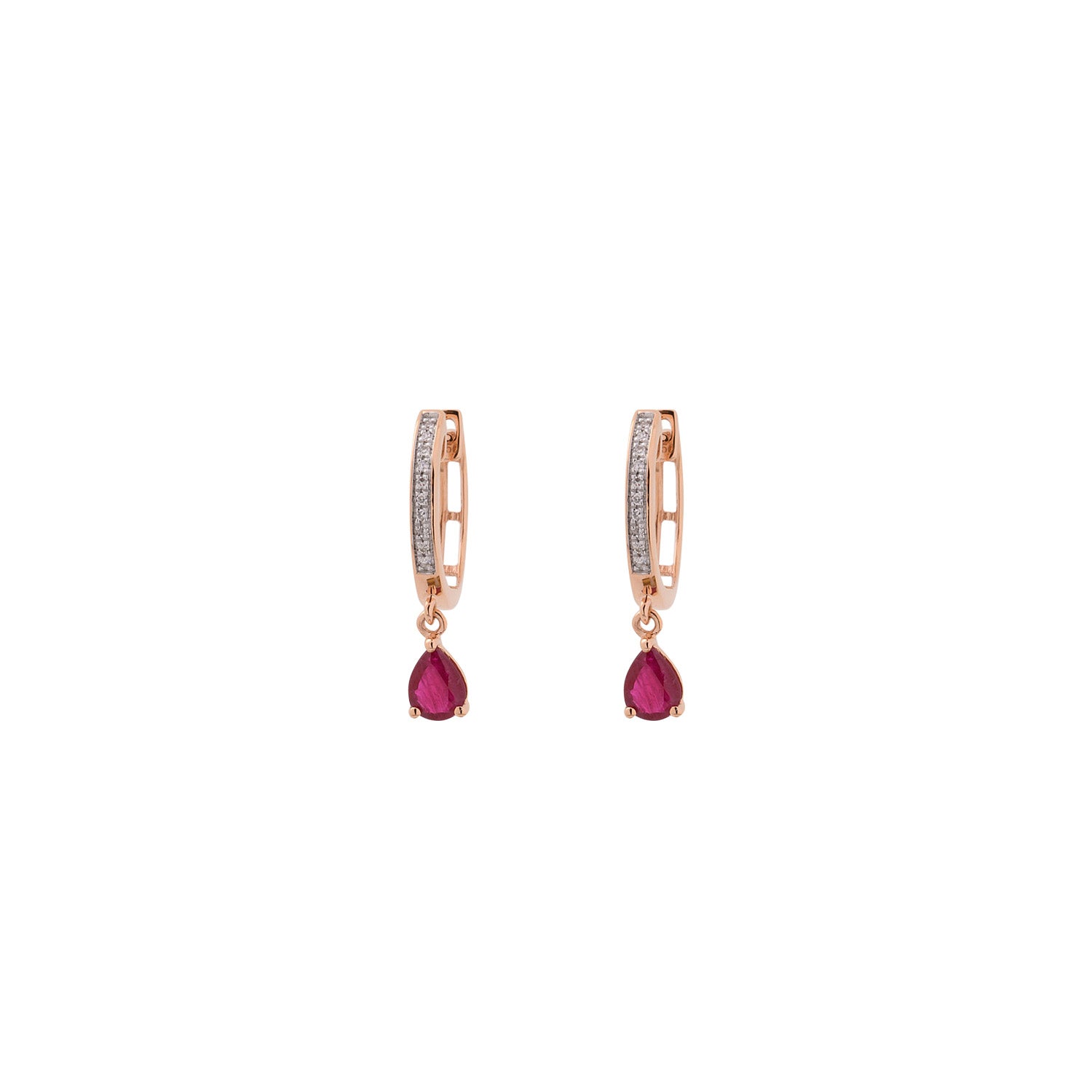 Diamond Hoops earrings with Ruby Dangle