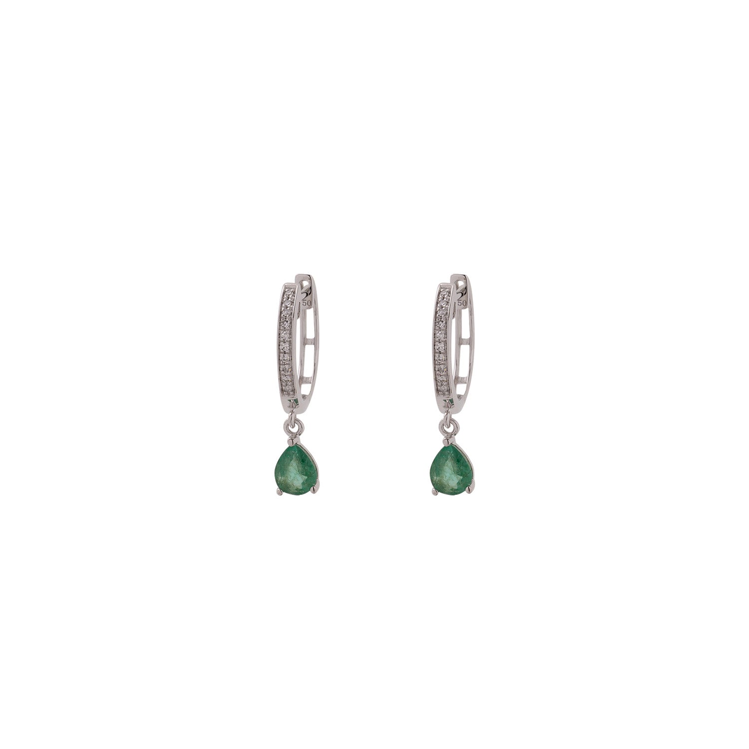 Diamond Hoops with Emerald Dangle