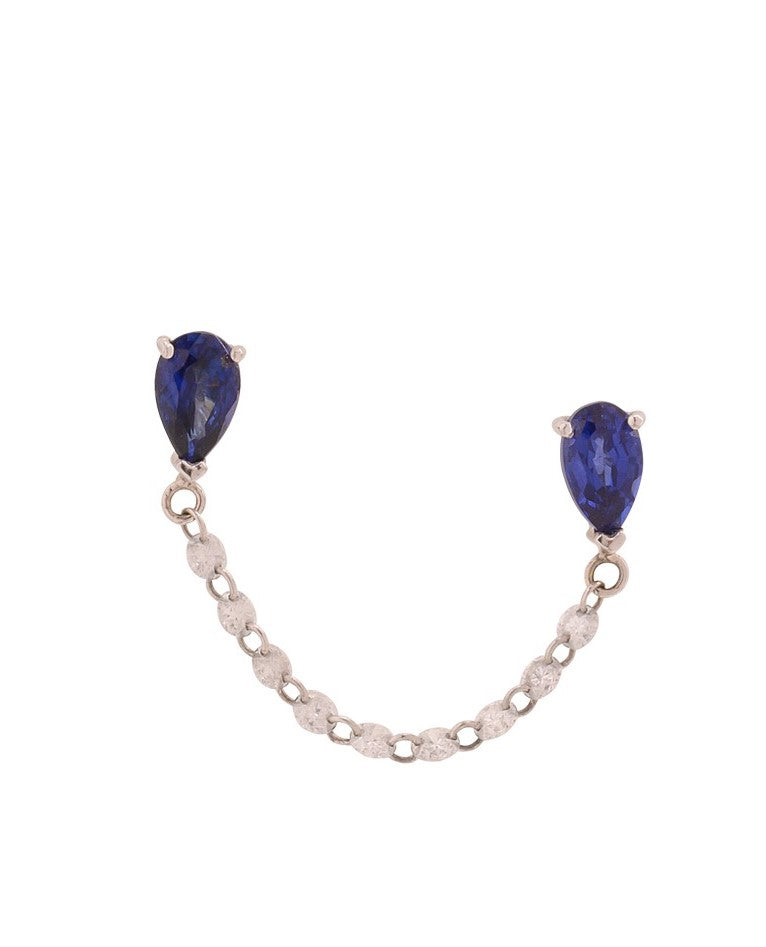 Single Earring with Diamond Chain and Sapphire
