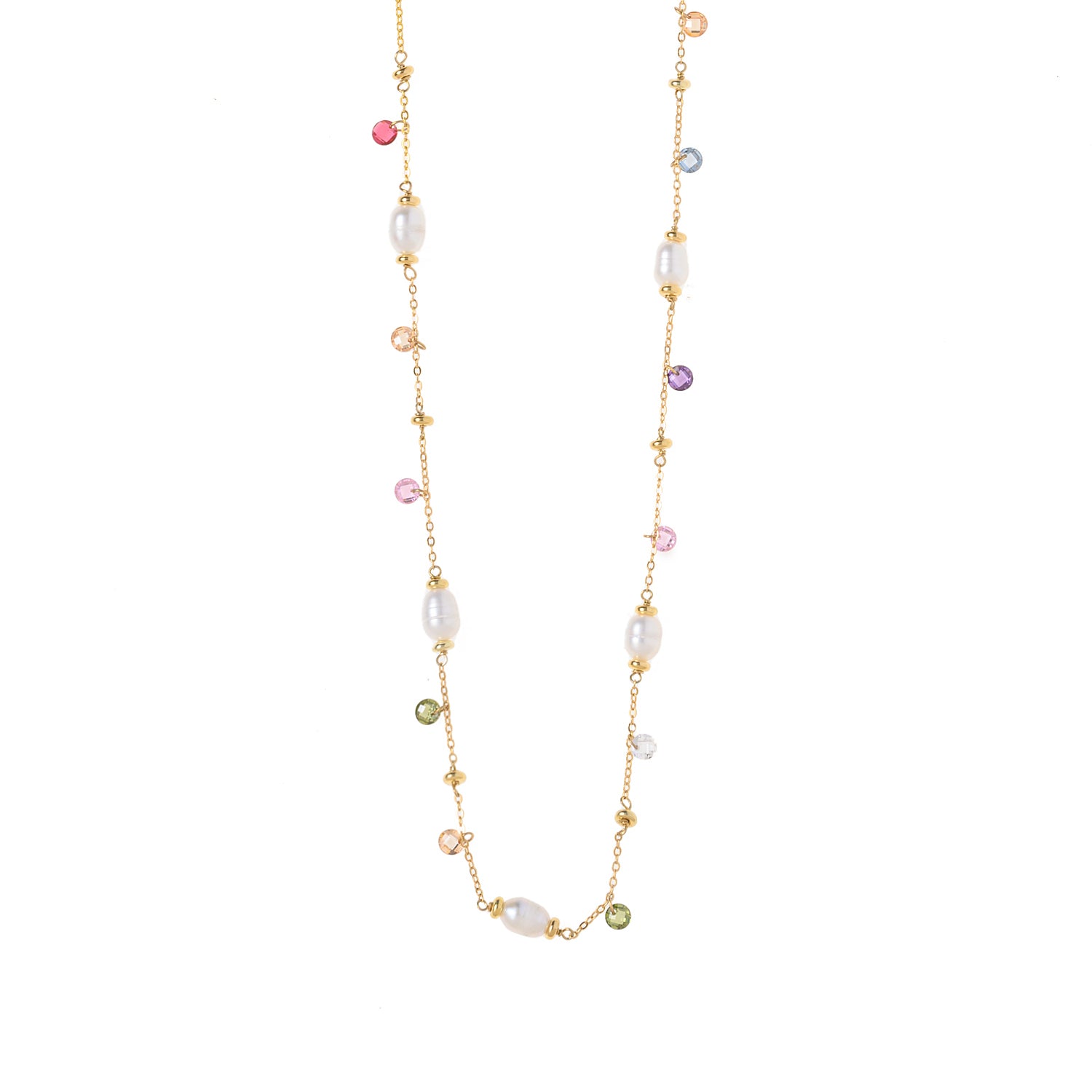 Multi color pearl silver necklace