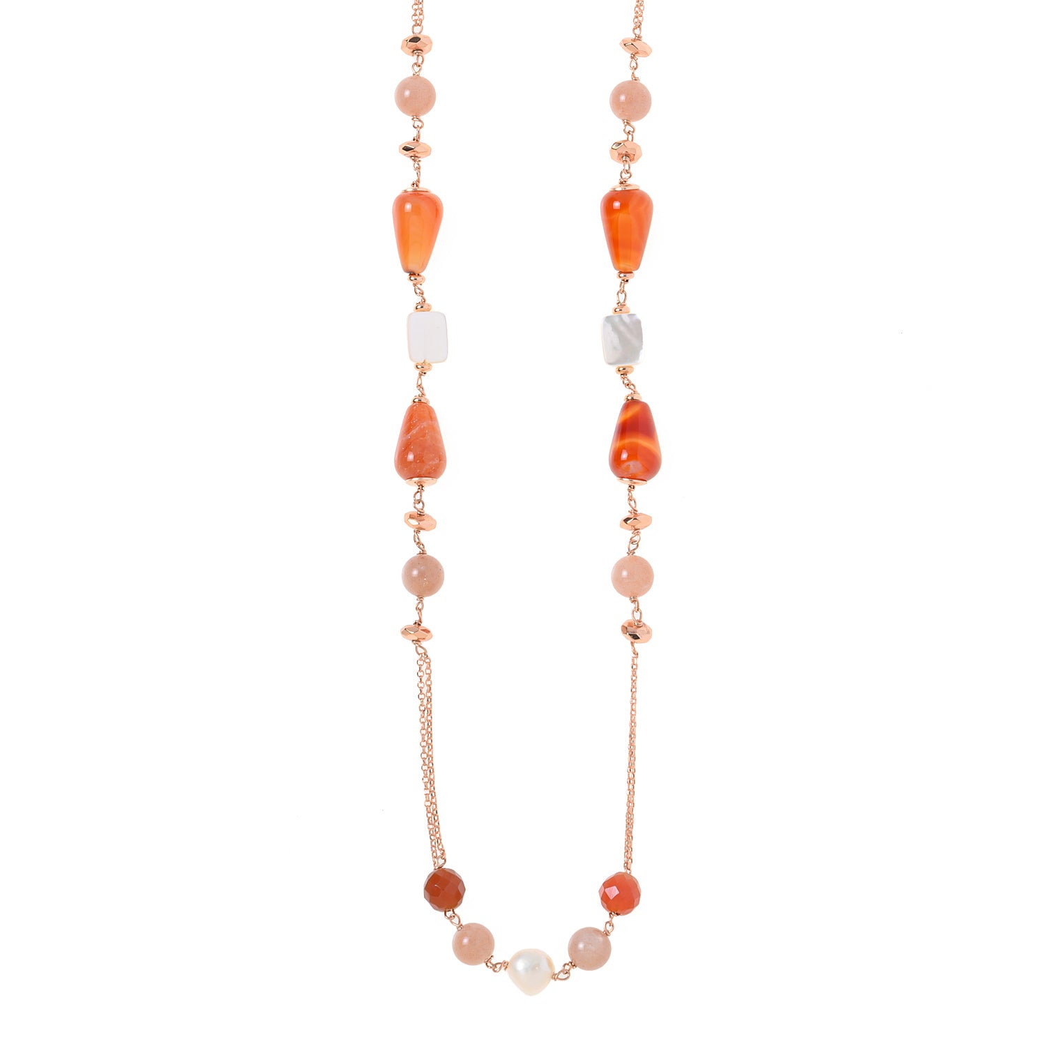 Earth color stones silver neckace