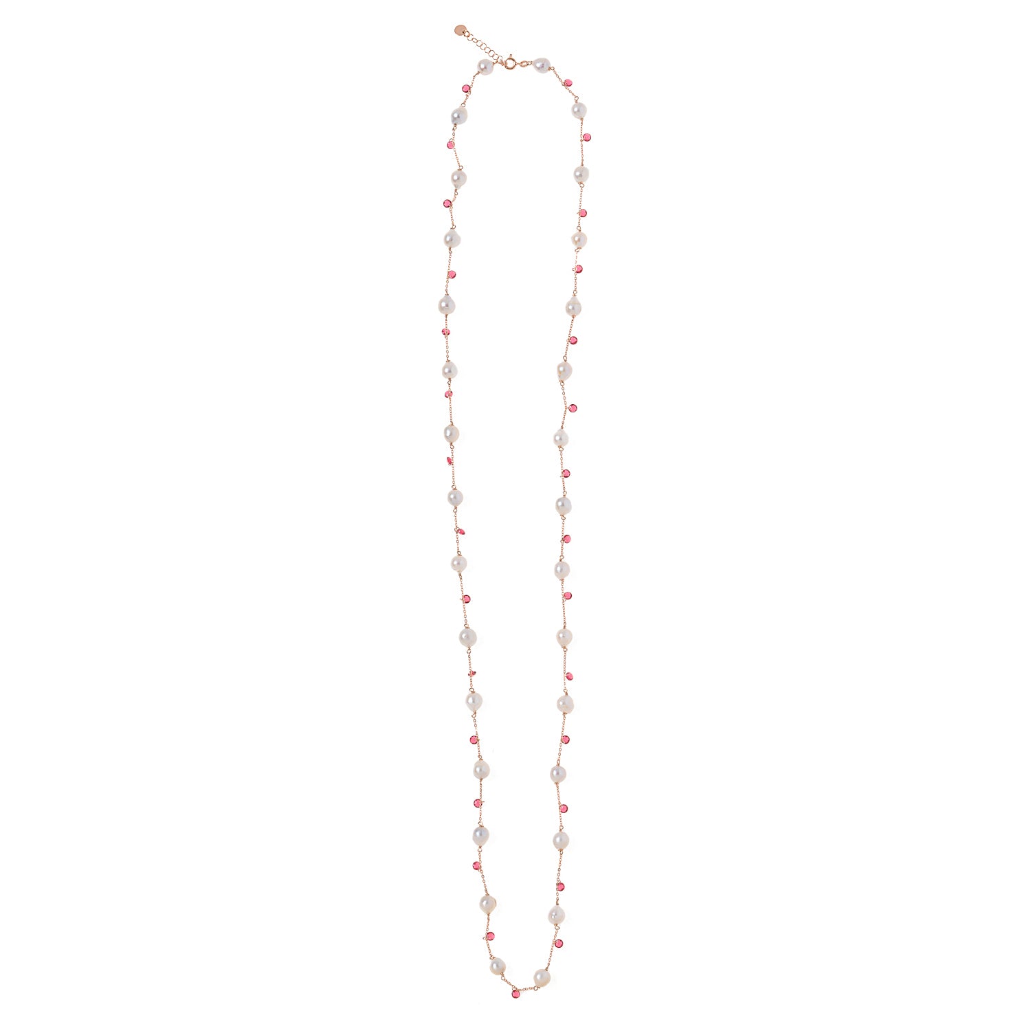 Pearls with charm stones silver necklace