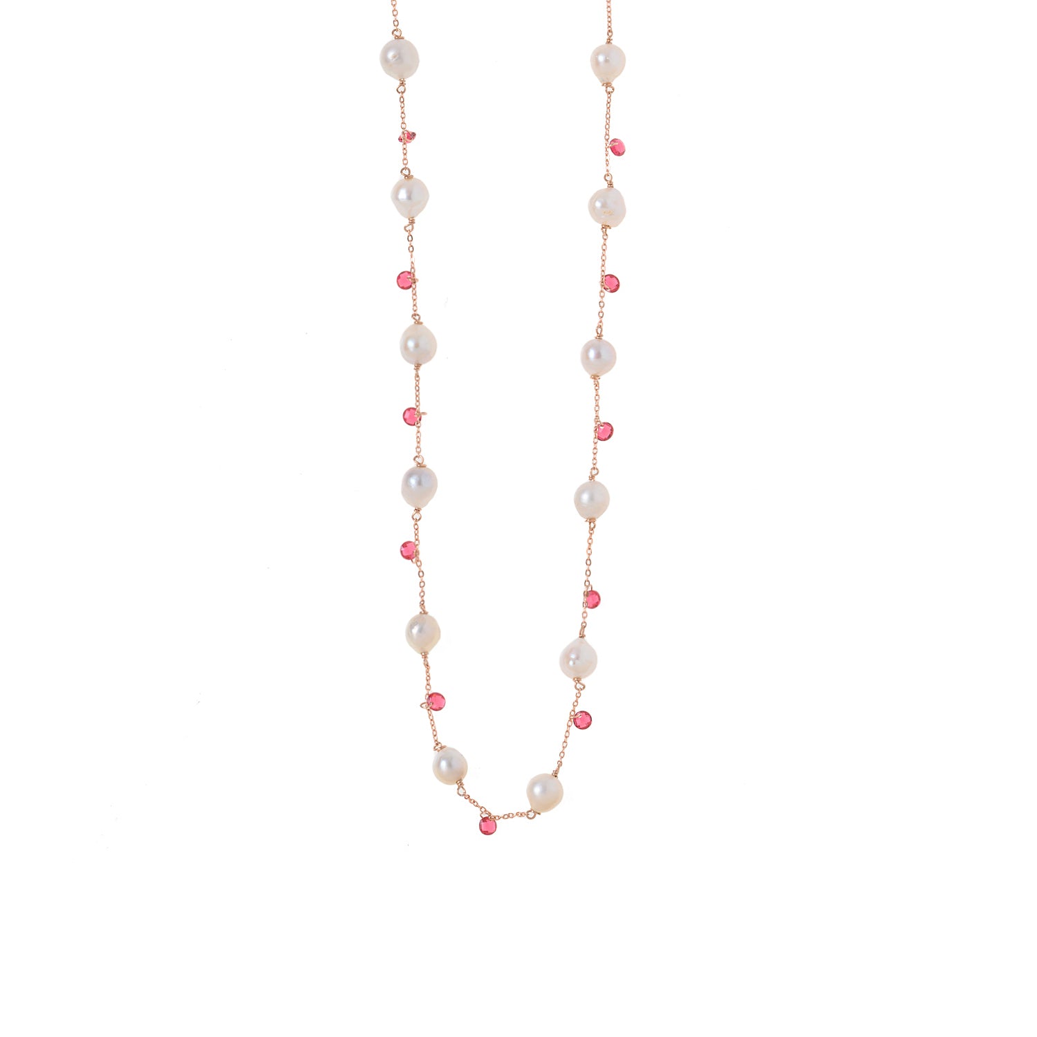 Pearls with charm stones silver necklace