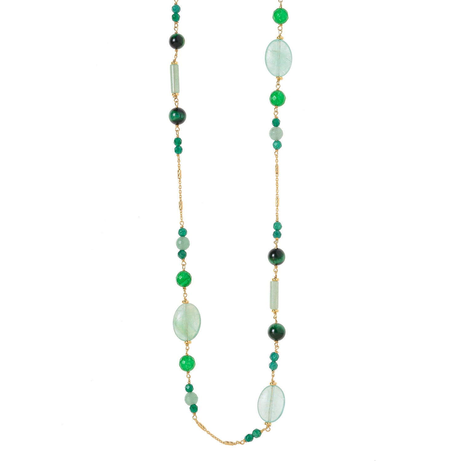 Green combination silver necklace