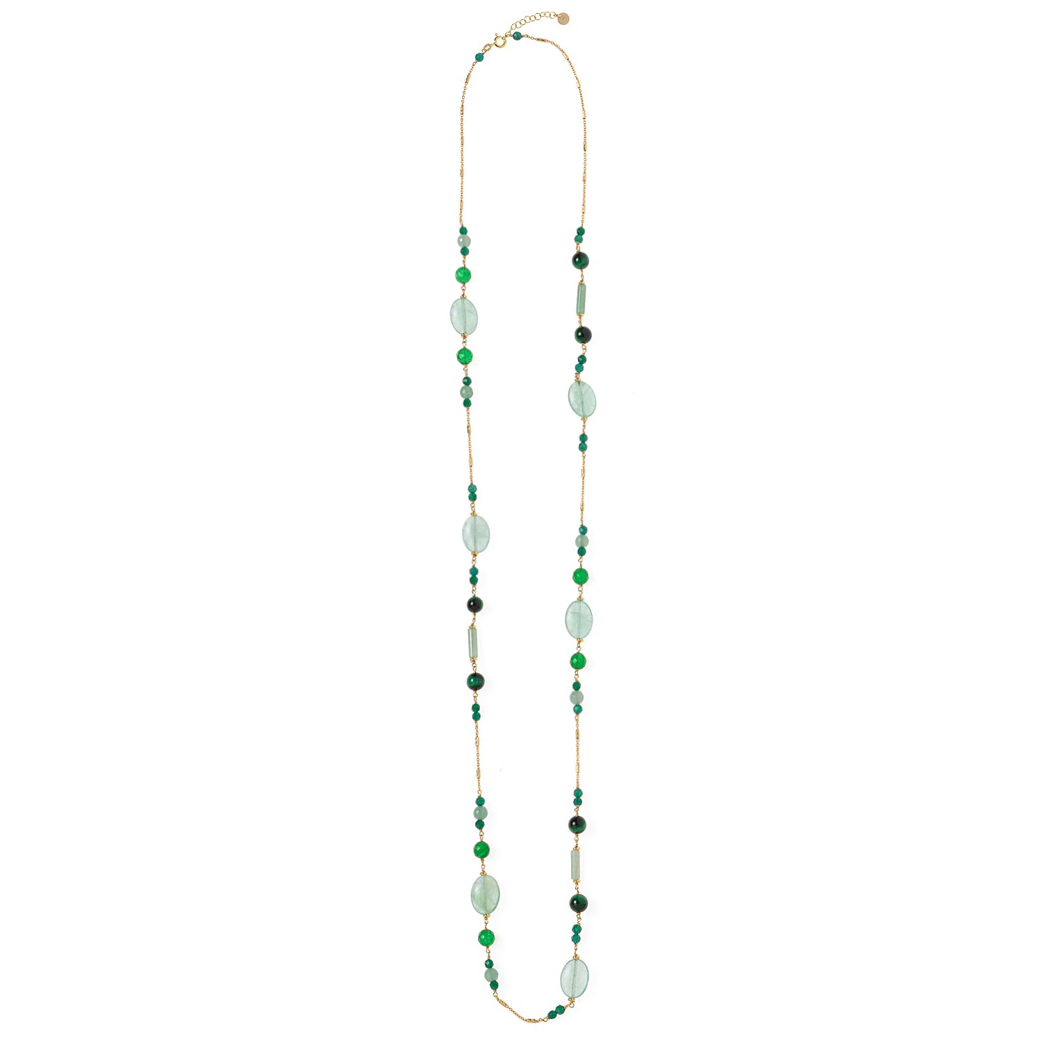 Green combination silver necklace
