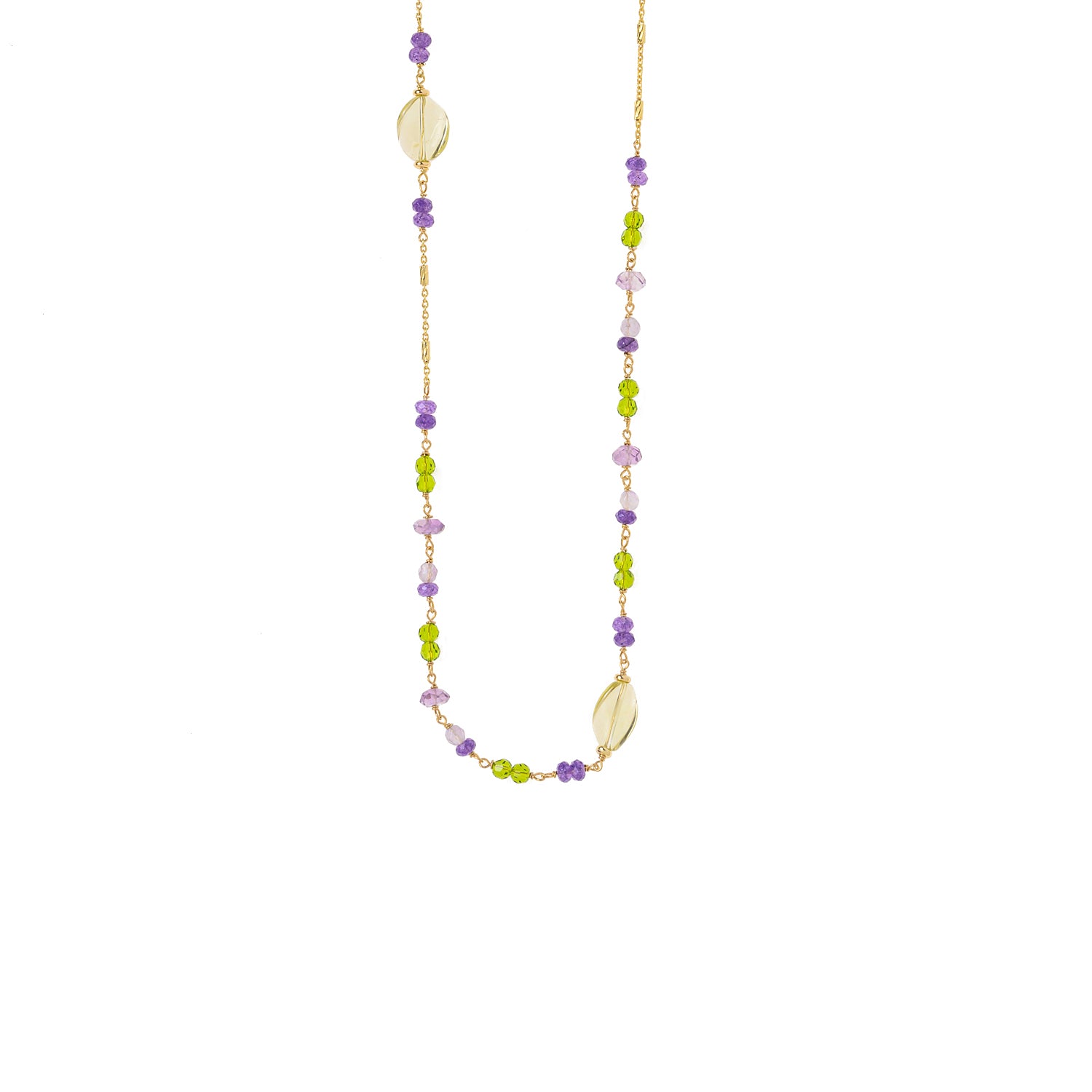 Light Green and Purple stones silver necklace