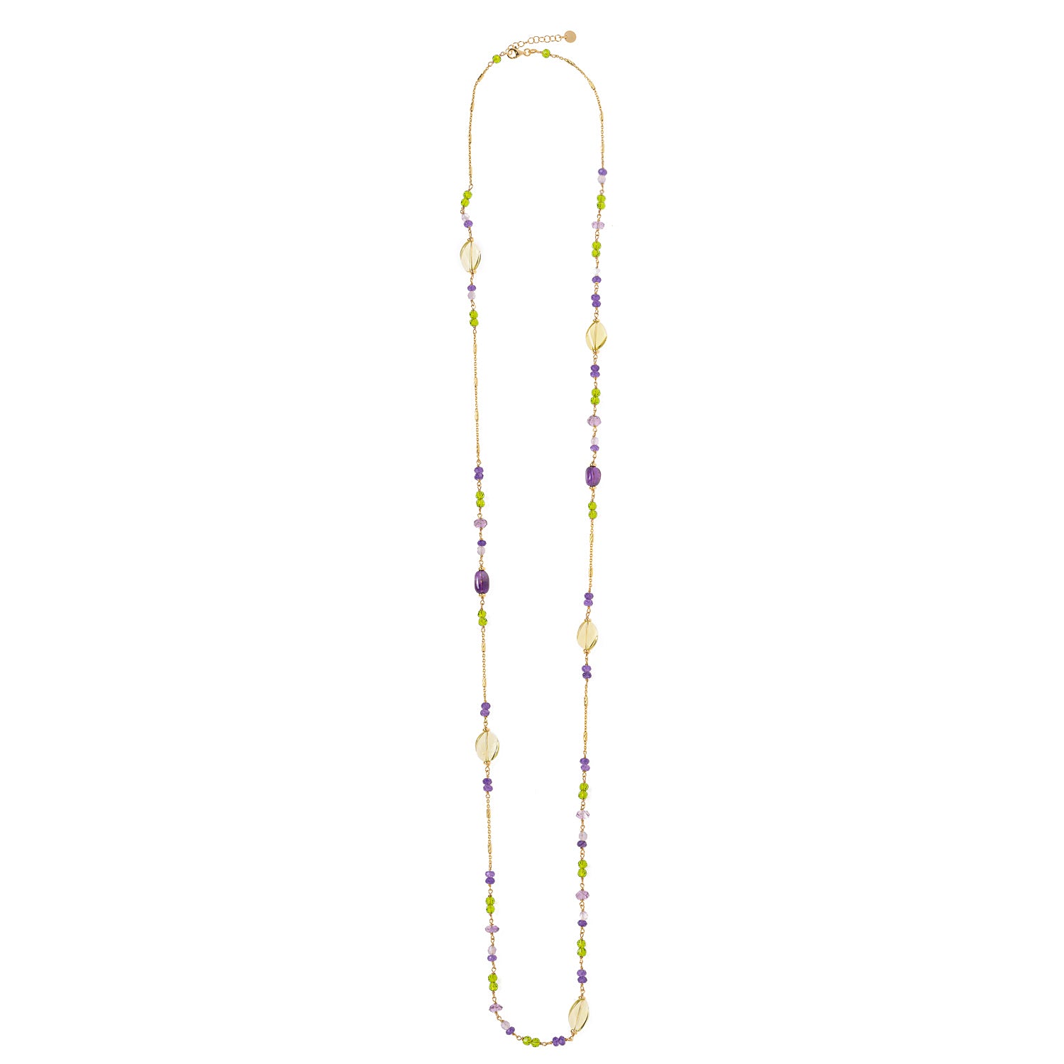 Light Green and Purple stones silver necklace