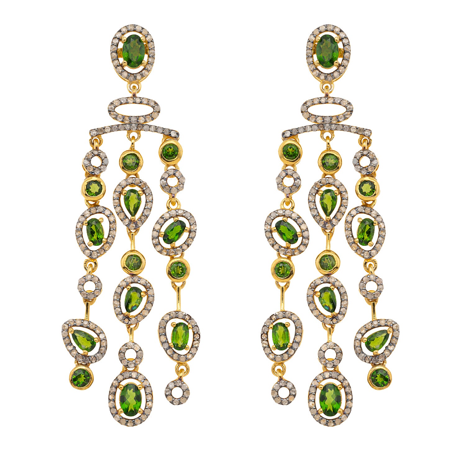Luxury Green Tourmaline & Diamond Silver Earrings