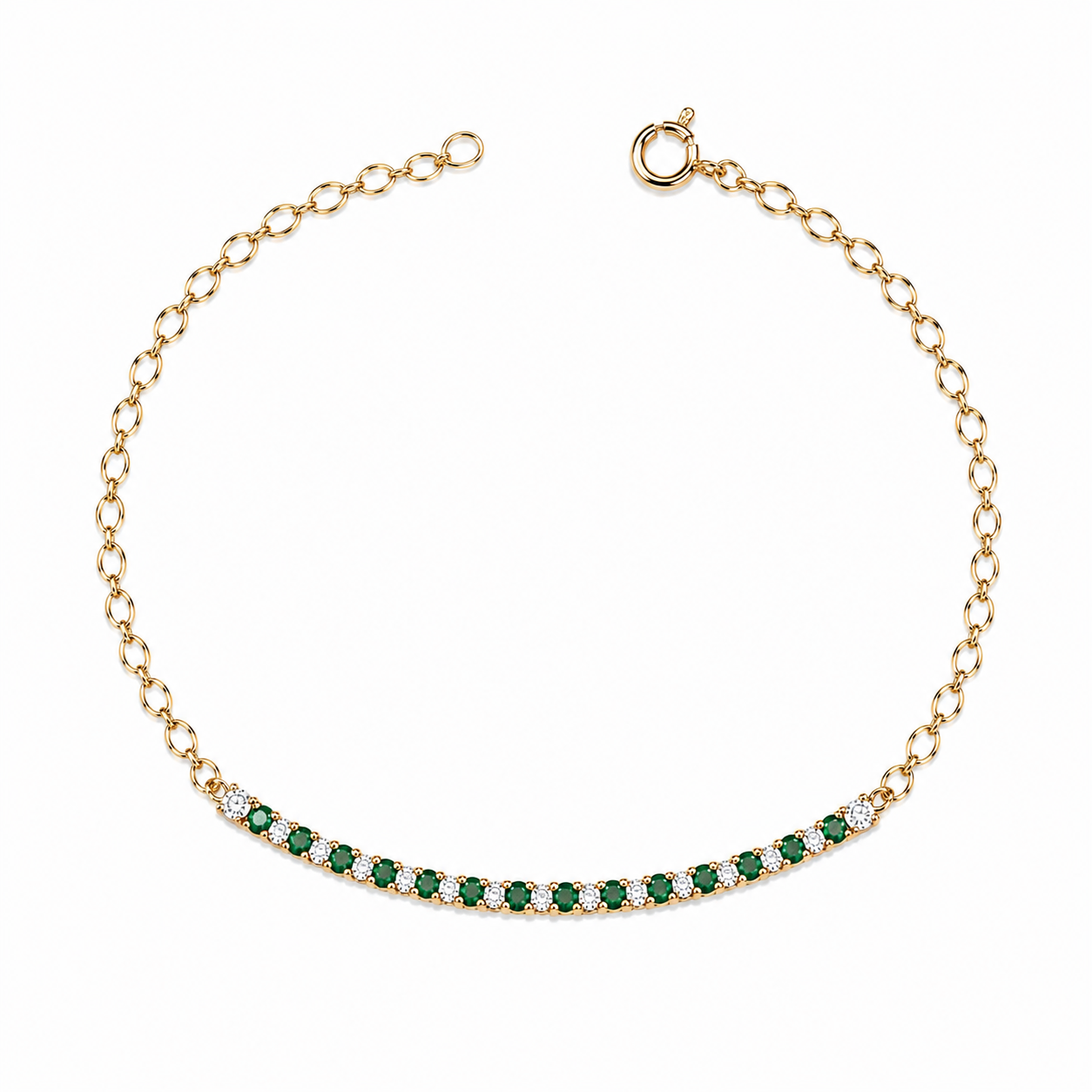 Emerald and Diamond Half Tennis Bracelet