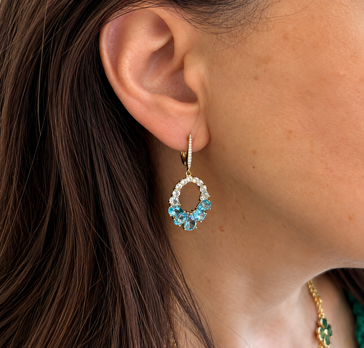 Blue Topaz Diamond Hoops