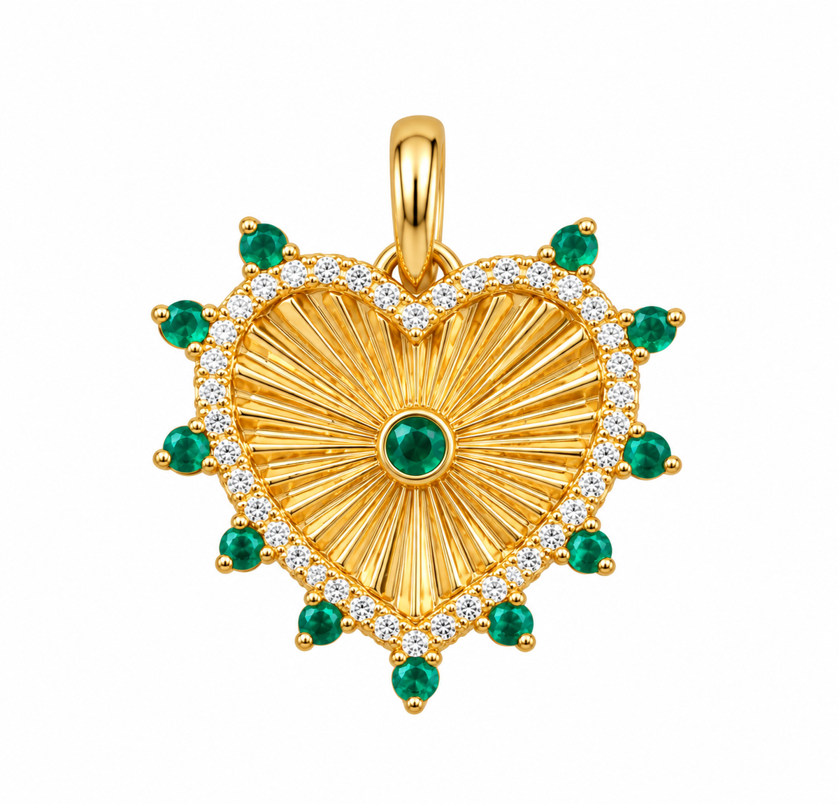 Emerald Sunburst Heart Pendant
