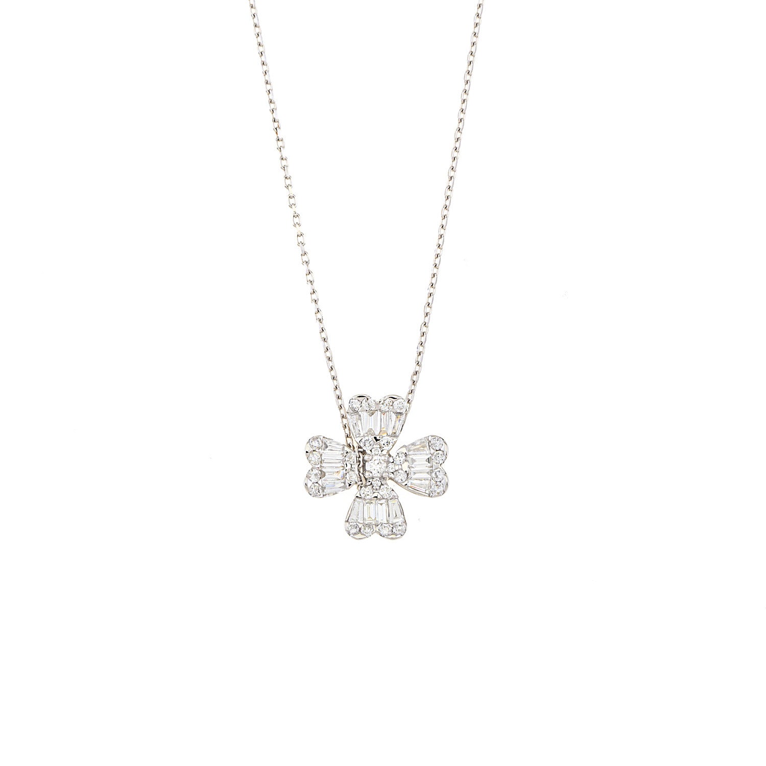 Four Leaf Bagguette Diamond Necklace