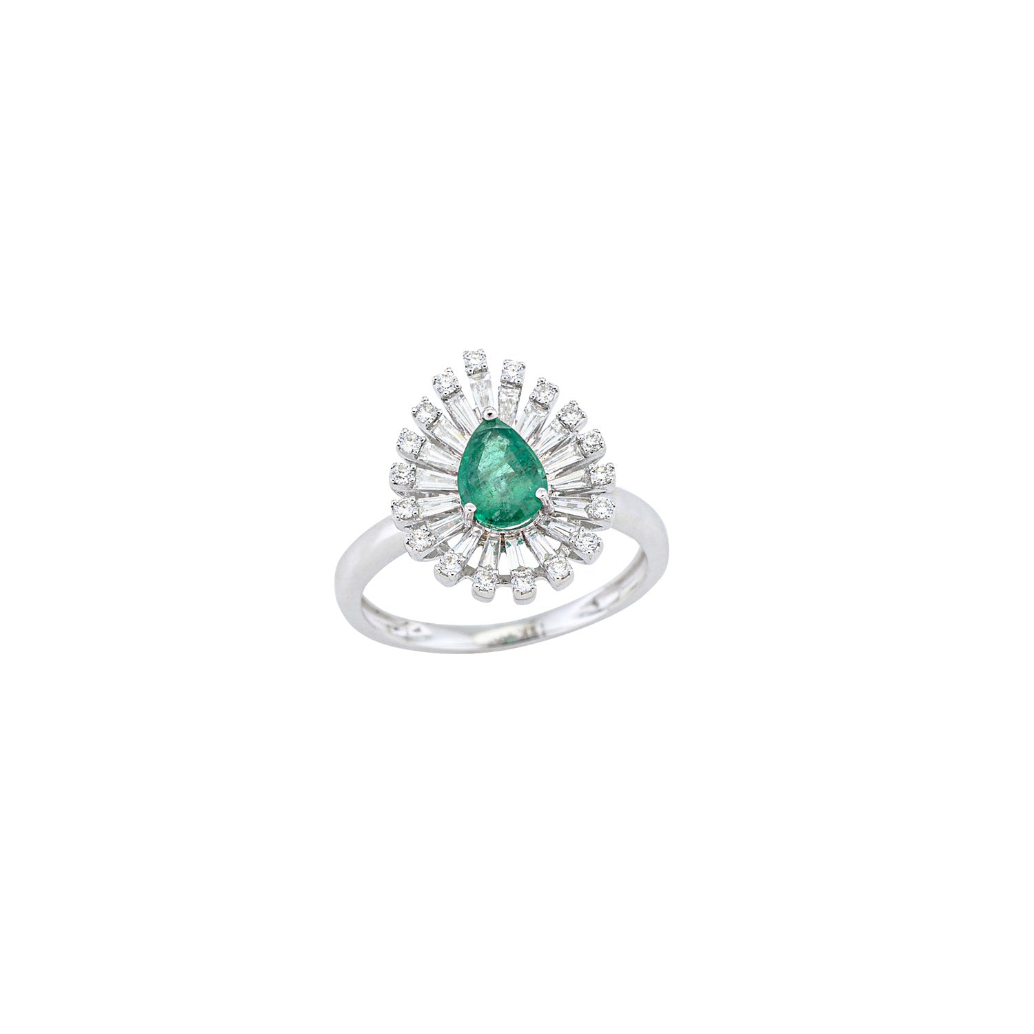 Radial Baguette Diamond and Emerald Ring