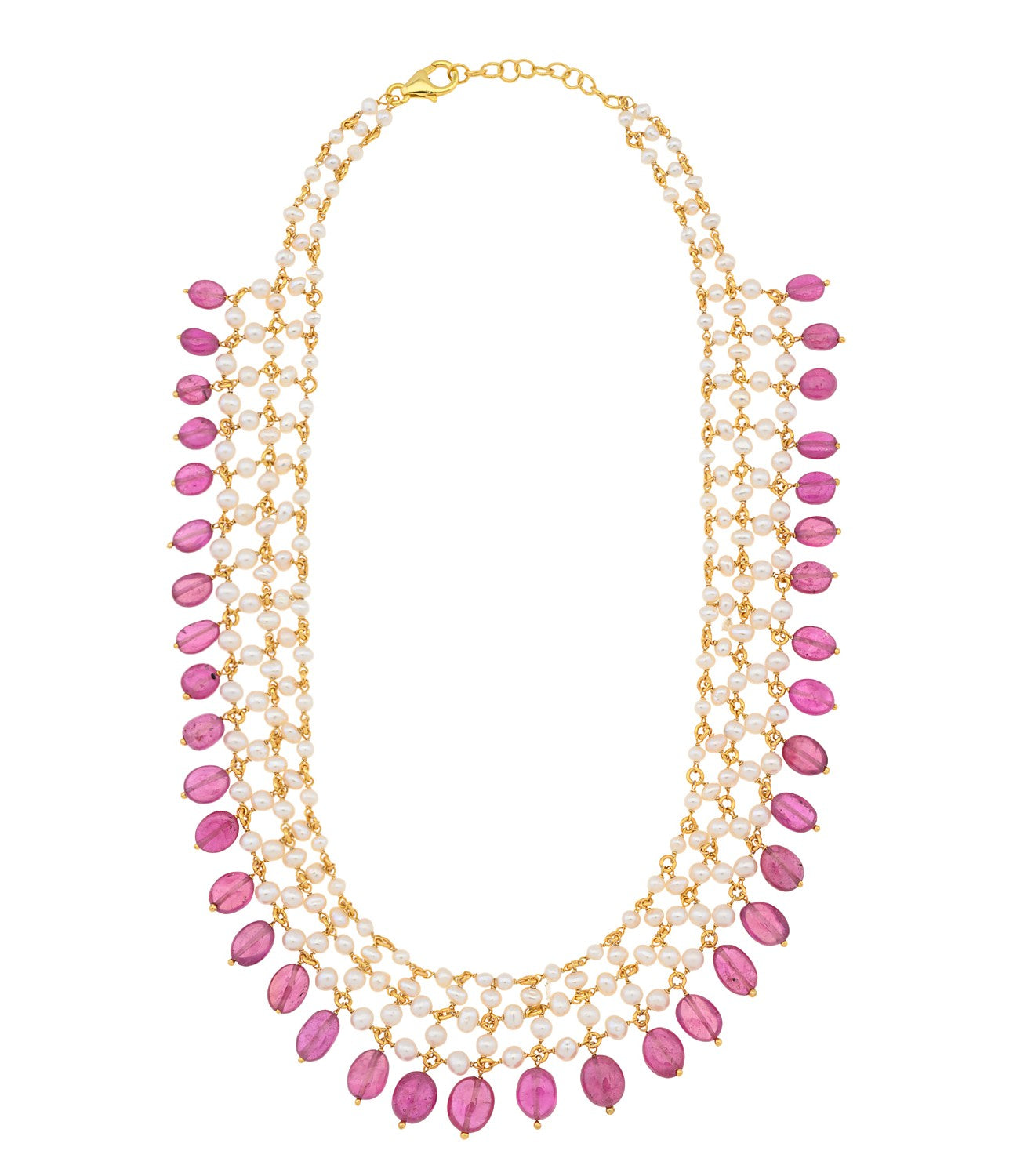 Multi-strand lattice Ruby & Pearl Necklace