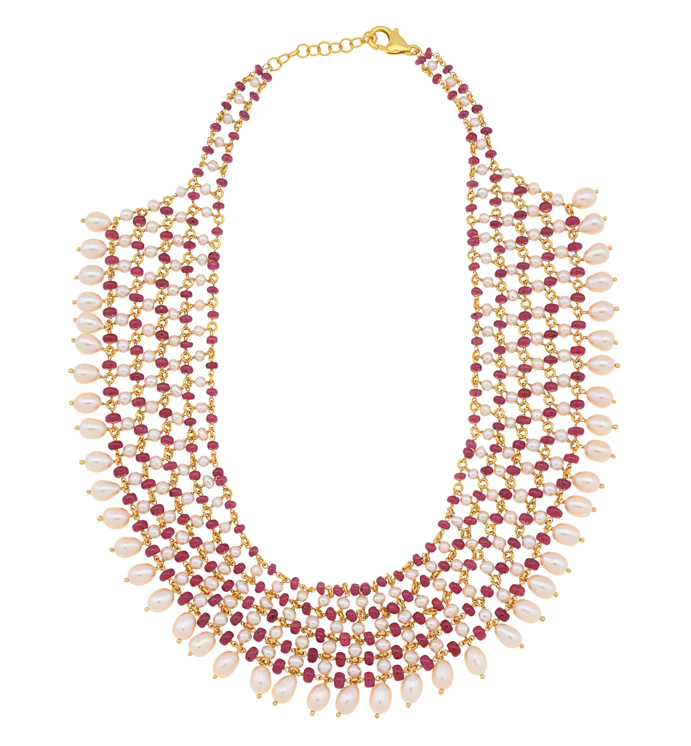 Multi-strand lattice Ruby & Pearl Necklace
