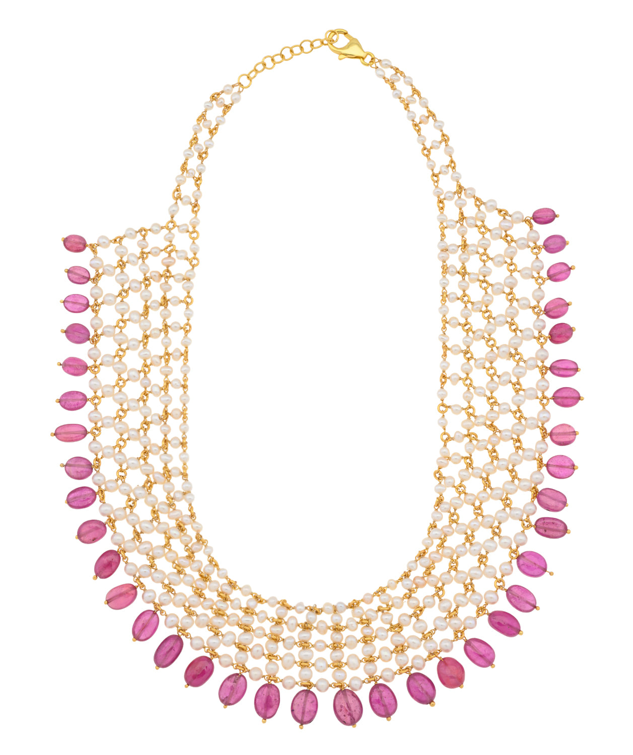 Multi-strand lattice Ruby & Pearl Necklace