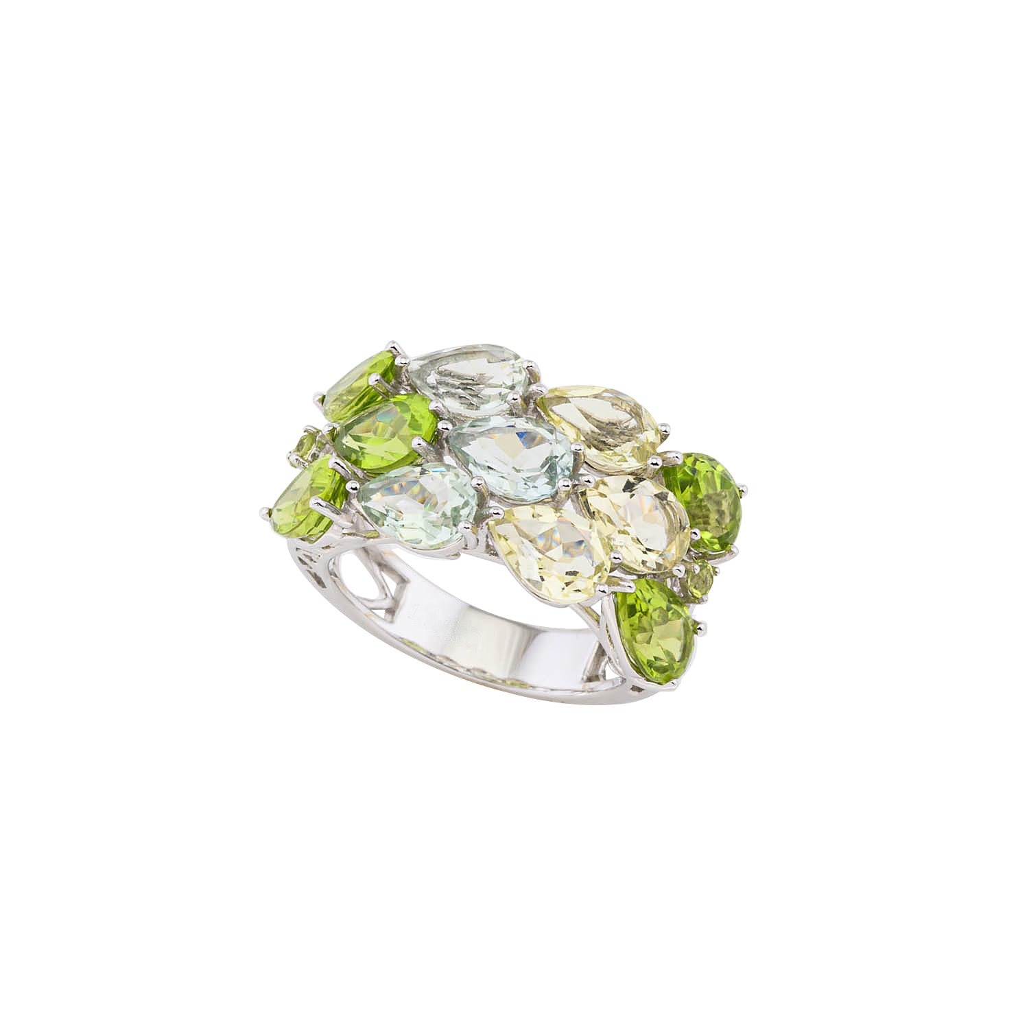 Pear Green Amethyst, Peridot and Lemon Quartz ring