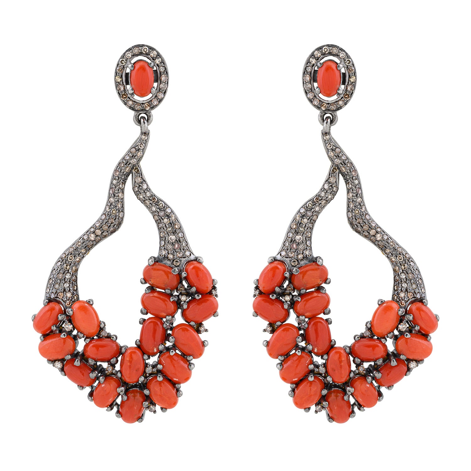 Coral Organic shape Silver Earrings