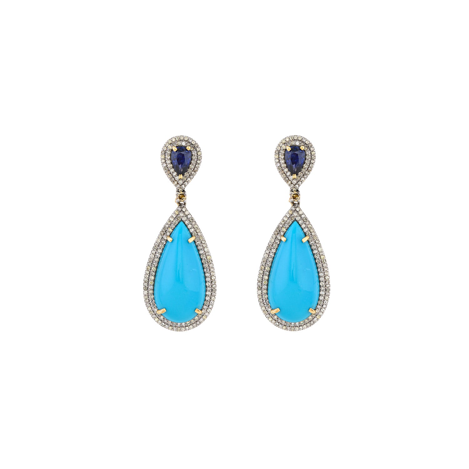 Deep Sea Sparkle: Turquoise, Sapphire & Diamond Silver Earrings
