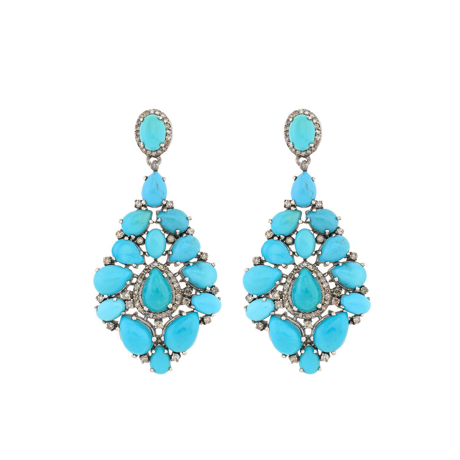 Aqua Radiance: Diamond & Turquoise Silver Earrings