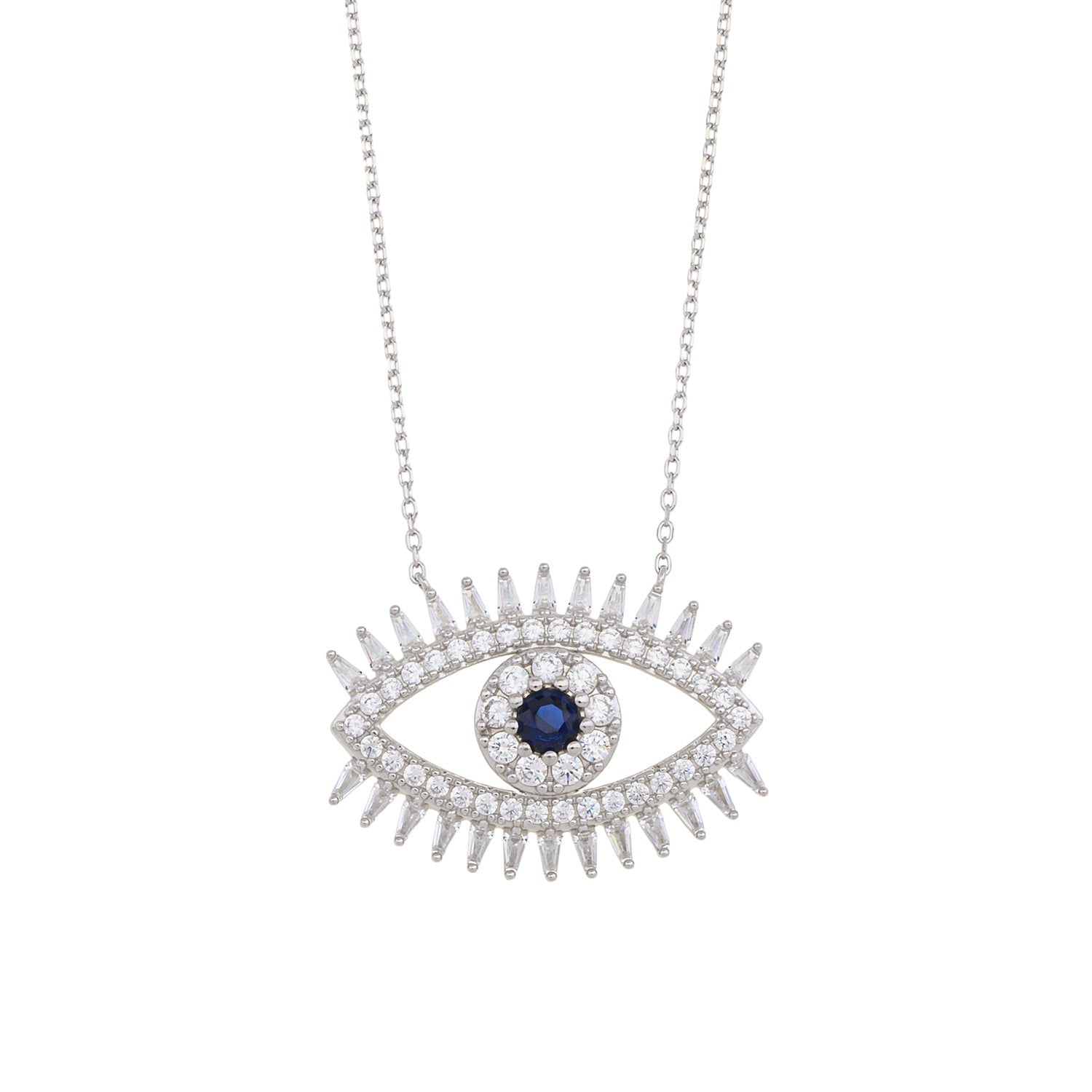 Silver Eye Necklace with 26 eyelashes