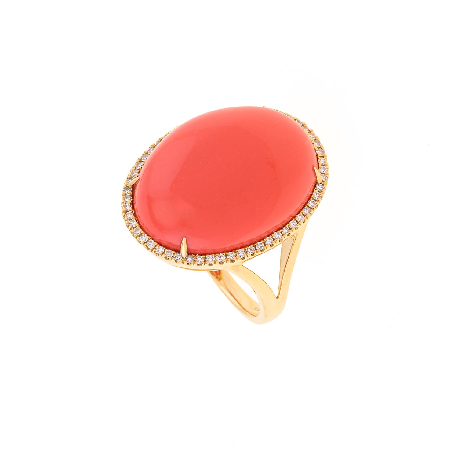 Sunset Reef: Gold Ring with Coral and Diamonds
