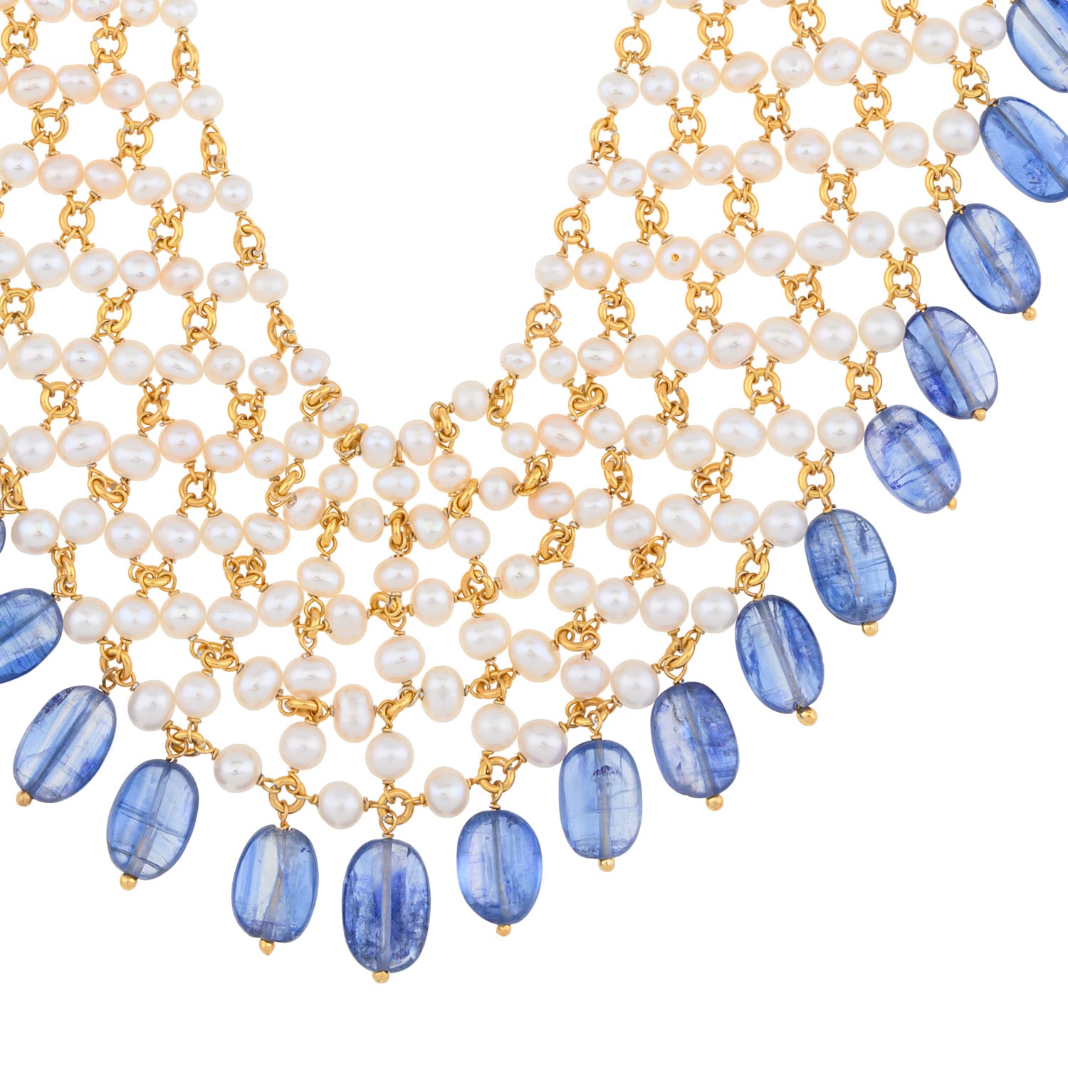 Multi-strand lattice Pearl & Keynite Necklace