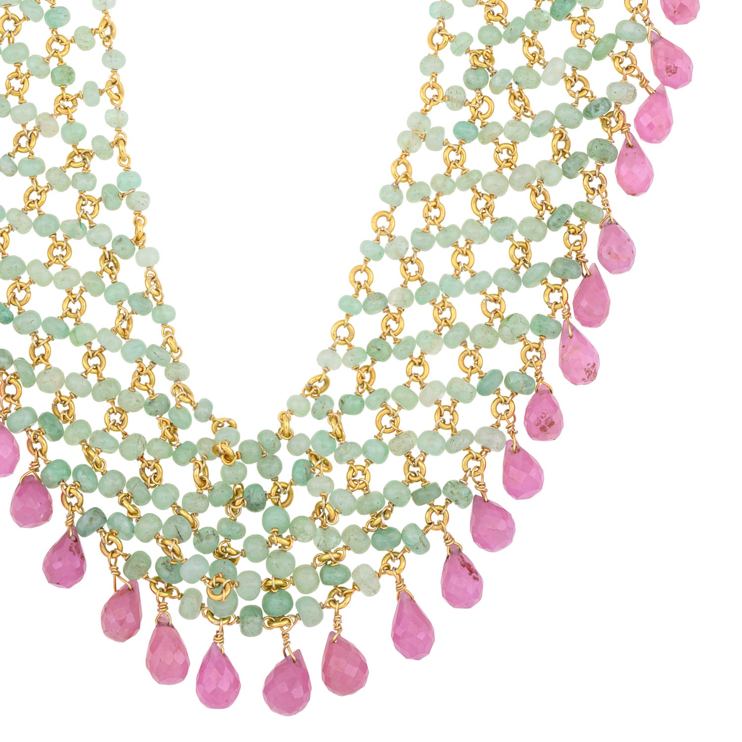 Multi strand lattice Ruby & Emerald Necklace