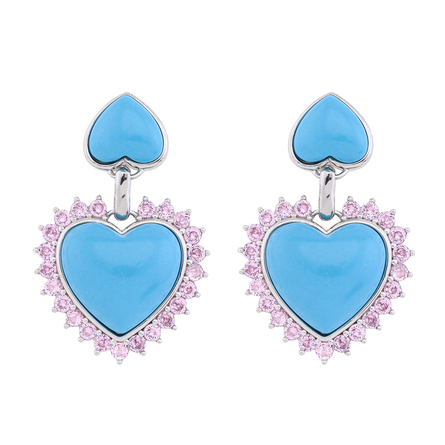 Double Heart Silver Earrings