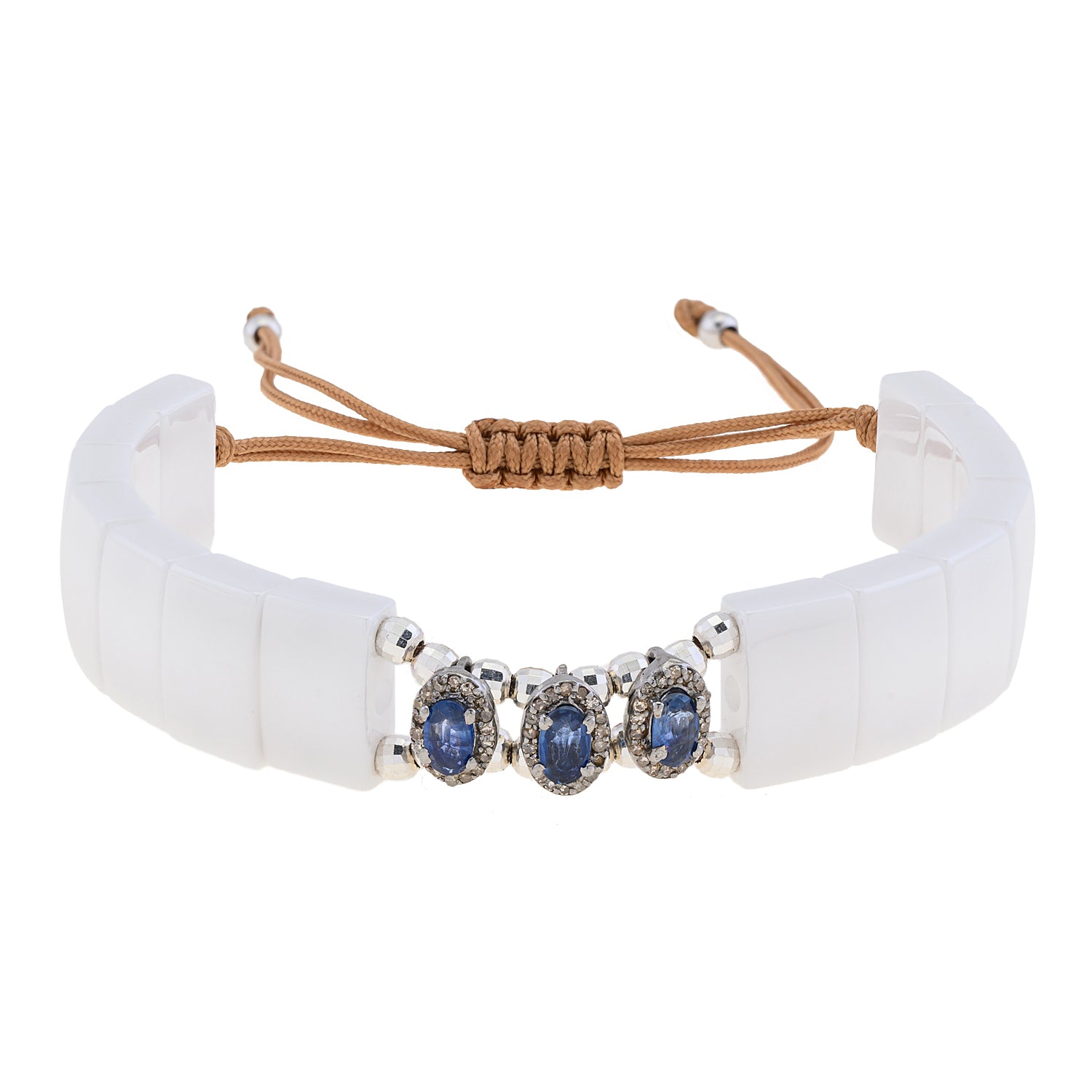 White Ceramic Triple Sapphire silver Bracelet