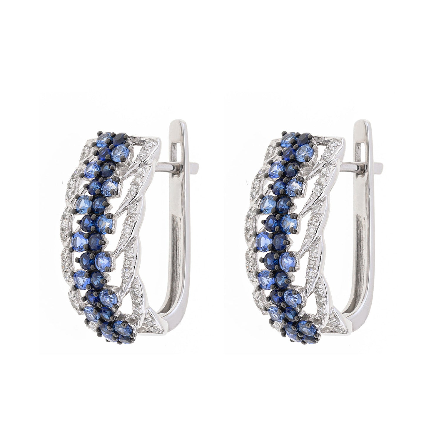 Curved Sapphires and Diamonds Hoop Earrings