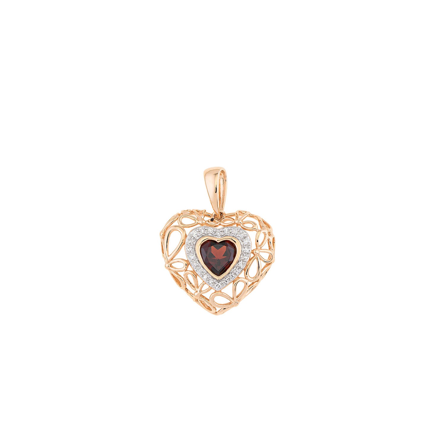 Garnet Diamond Heart Pendant