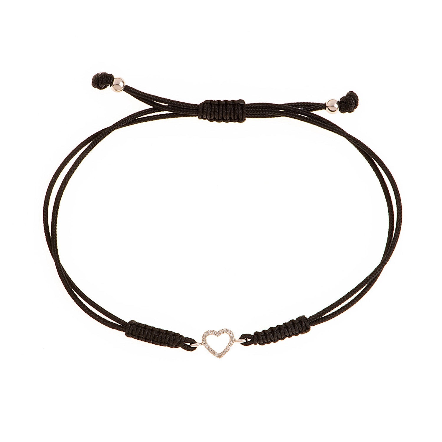 Diamond heart bracelet. Cord bracelet.
