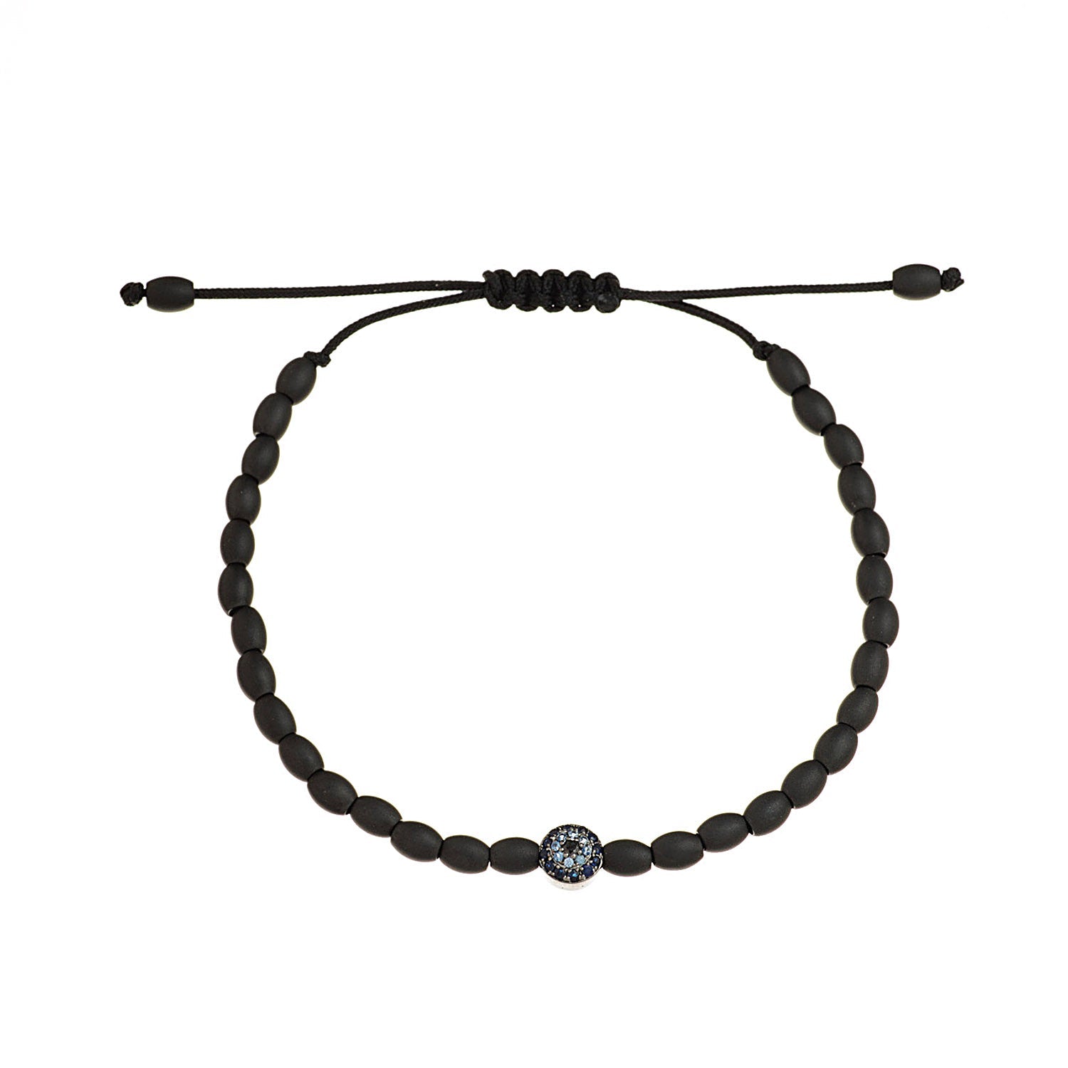 Gold Evil eye bracelet with sapphires and diamonds. Combined with ceramic beads.