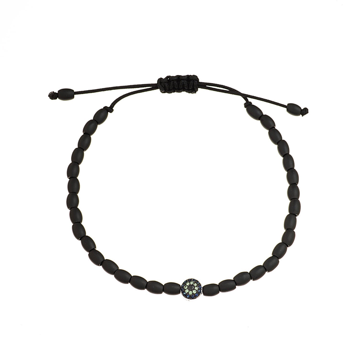 Evil eye with tsavorite and blue sapphire in 18K Gold with ceramic beads