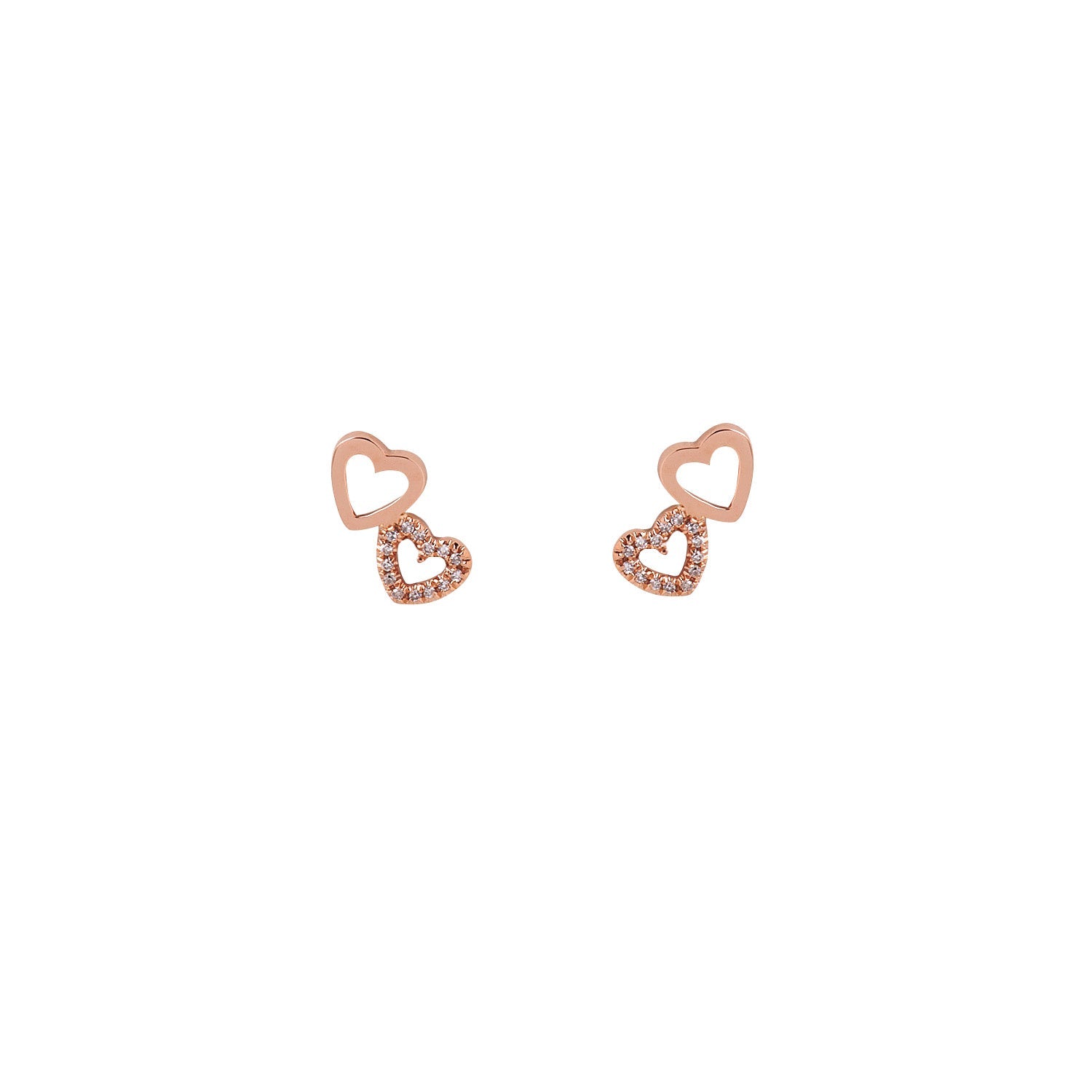 Diamond Heart earrings. Heart studs. Stud earrings. Rose Gold earrings. Σκουλαρίκι καρφοτό. Σκουλαρίκι καρδιές.