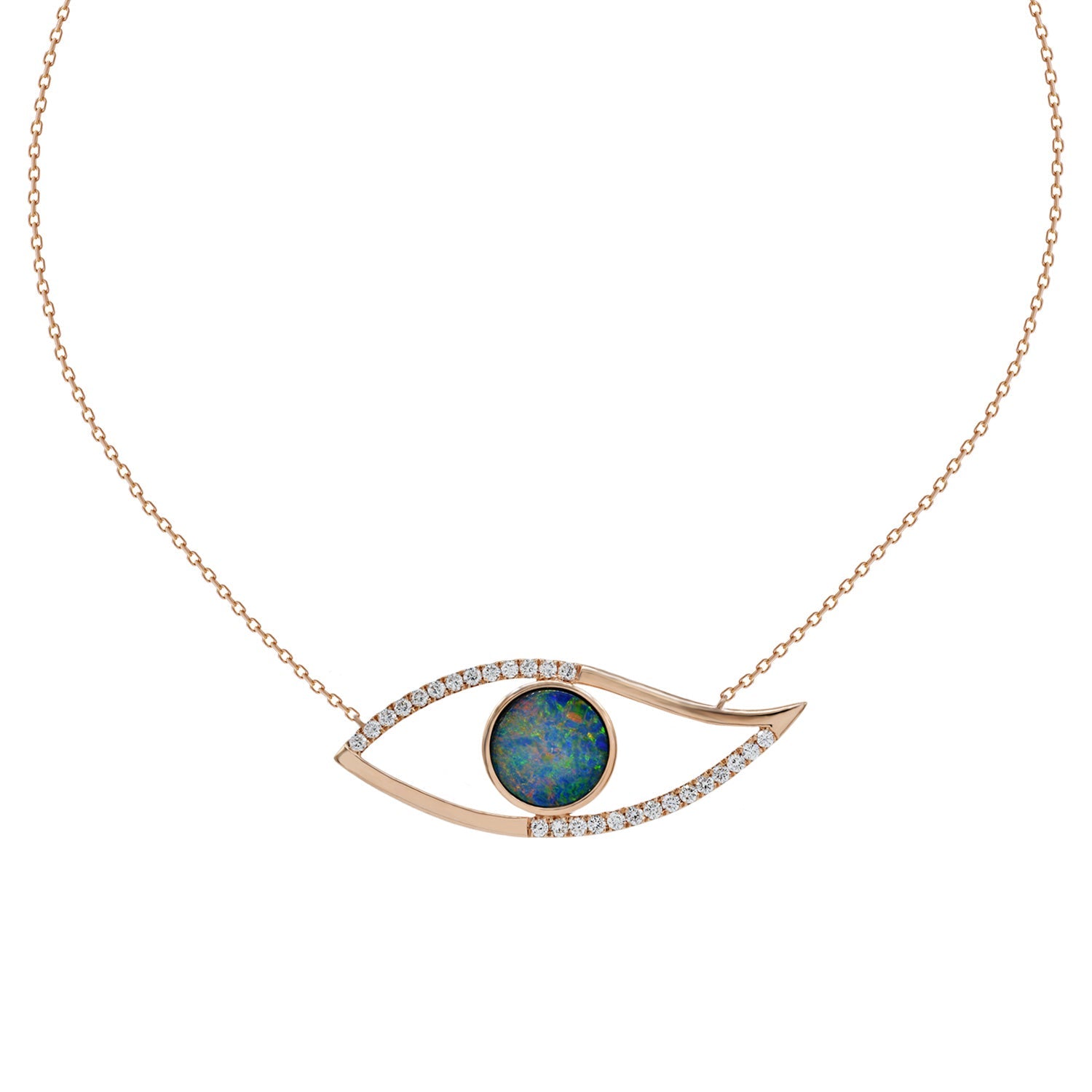 Evil eye necklace. Diamond evil eye necklace. Opal eye necklace. Rose gold evil eye necklace.